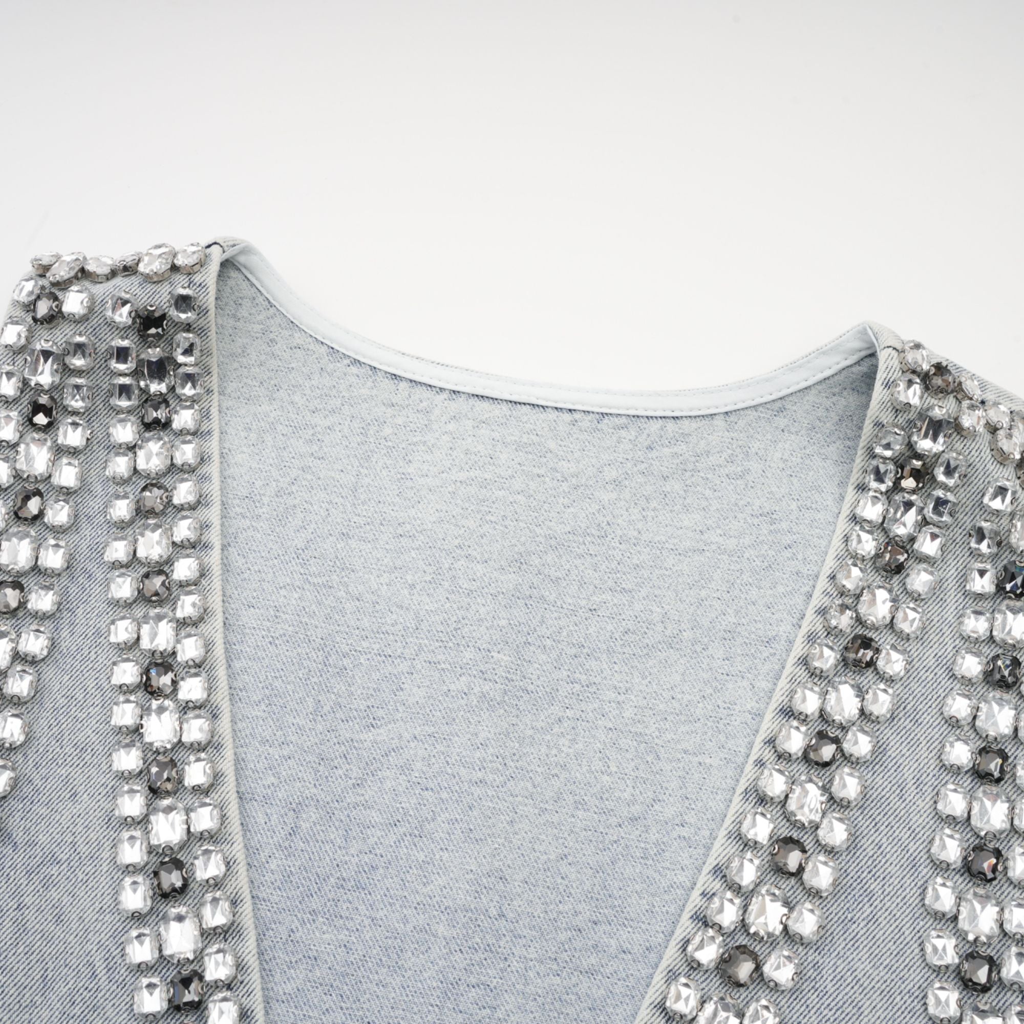 DAPHNE BLUE CRYSTAL SLEEVELESS DENIM MINI DRESS