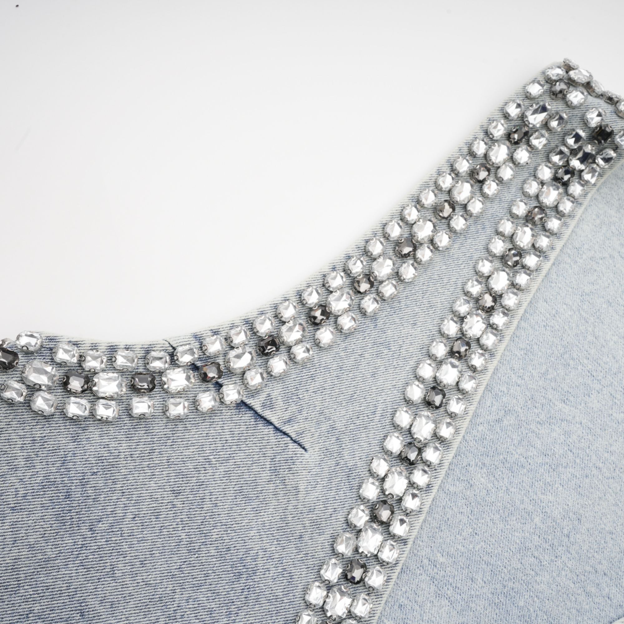 DAPHNE BLUE CRYSTAL SLEEVELESS DENIM MINI DRESS