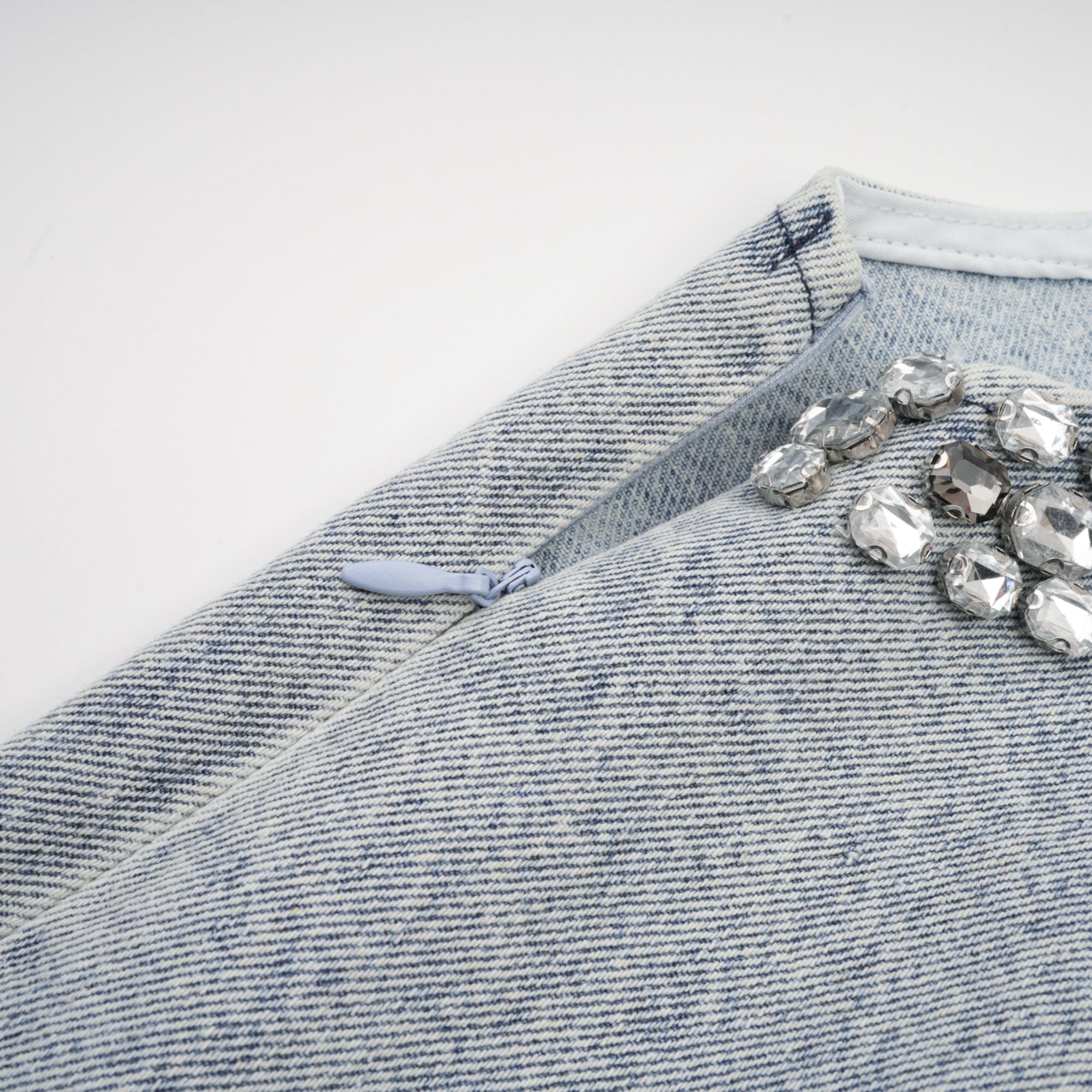 DAPHNE BLUE CRYSTAL SLEEVELESS DENIM MINI DRESS