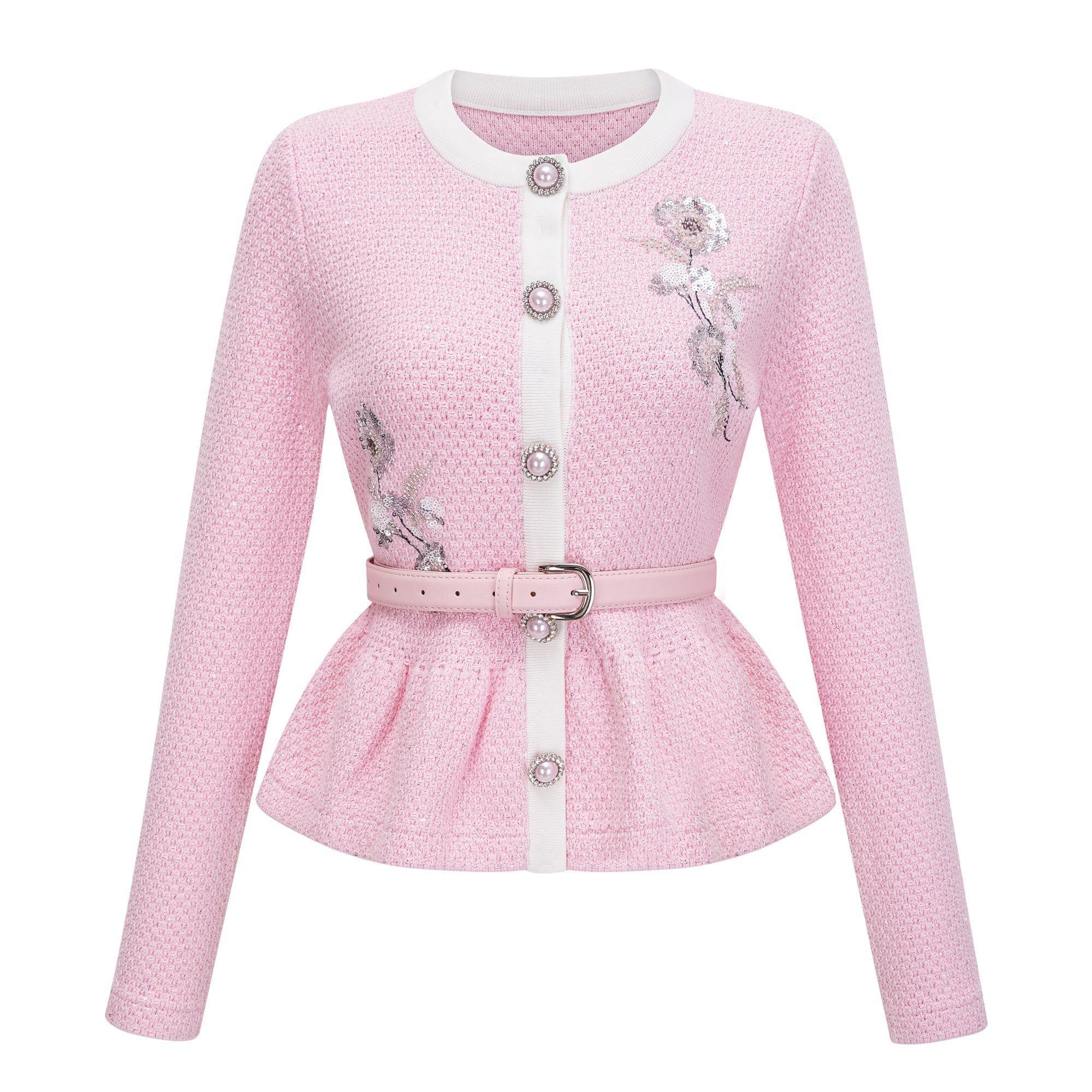 SHIRLEY SEQUINED KNIT SET, PINK COCKTAIL PARTY