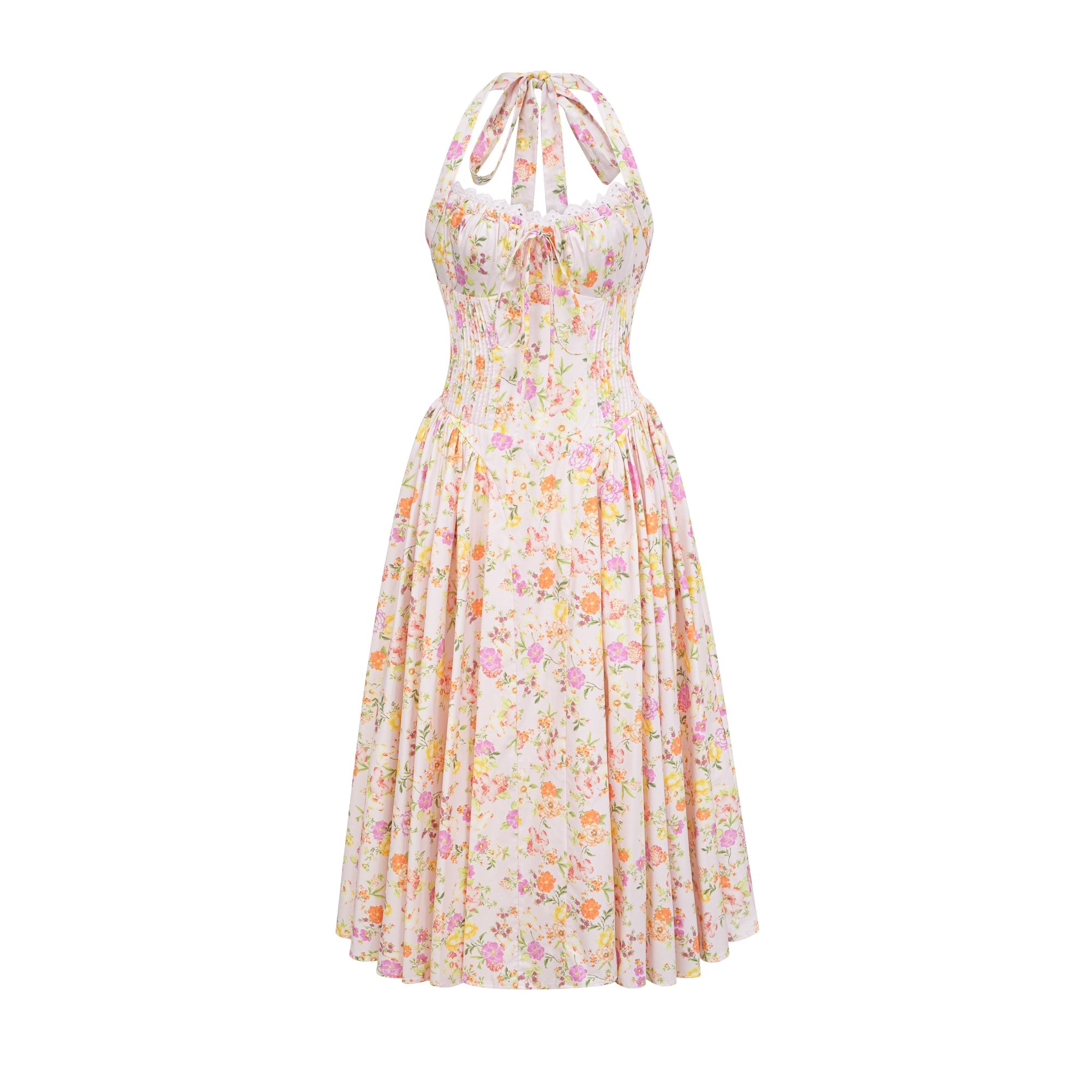ODETTE FLORAL HALTER MIDI DRESS FOR PARTIES