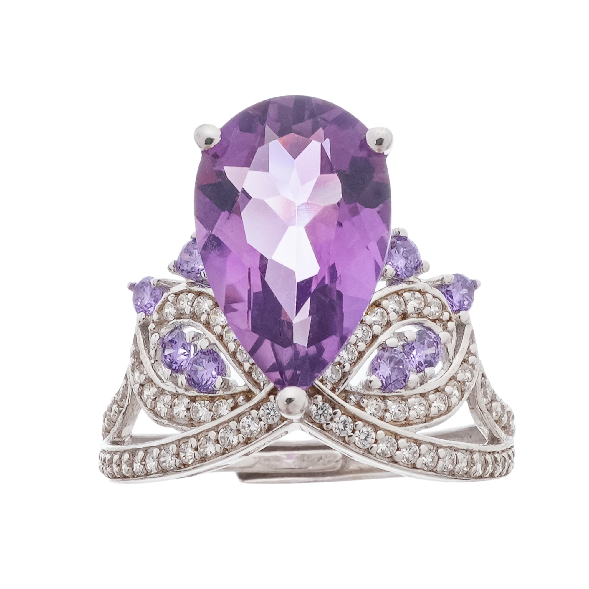 PURPLE PEAR CUT GEMSTONE RING | STERLING SILVER ADJUSTABLE