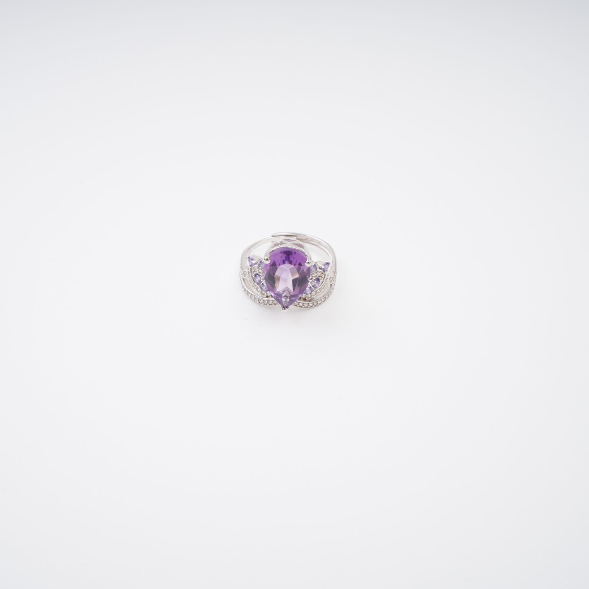 PURPLE PEAR CUT GEMSTONE RING | STERLING SILVER ADJUSTABLE