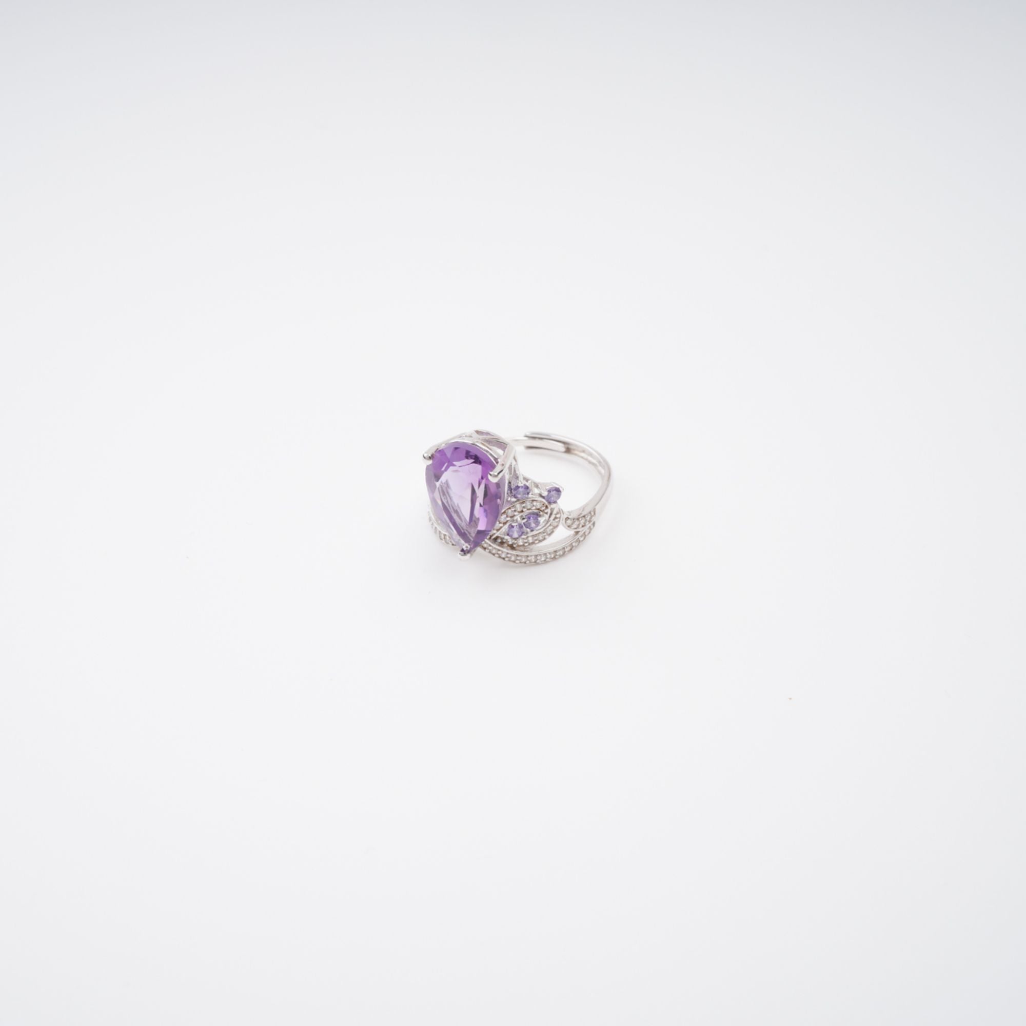 PURPLE PEAR CUT GEMSTONE RING | STERLING SILVER ADJUSTABLE