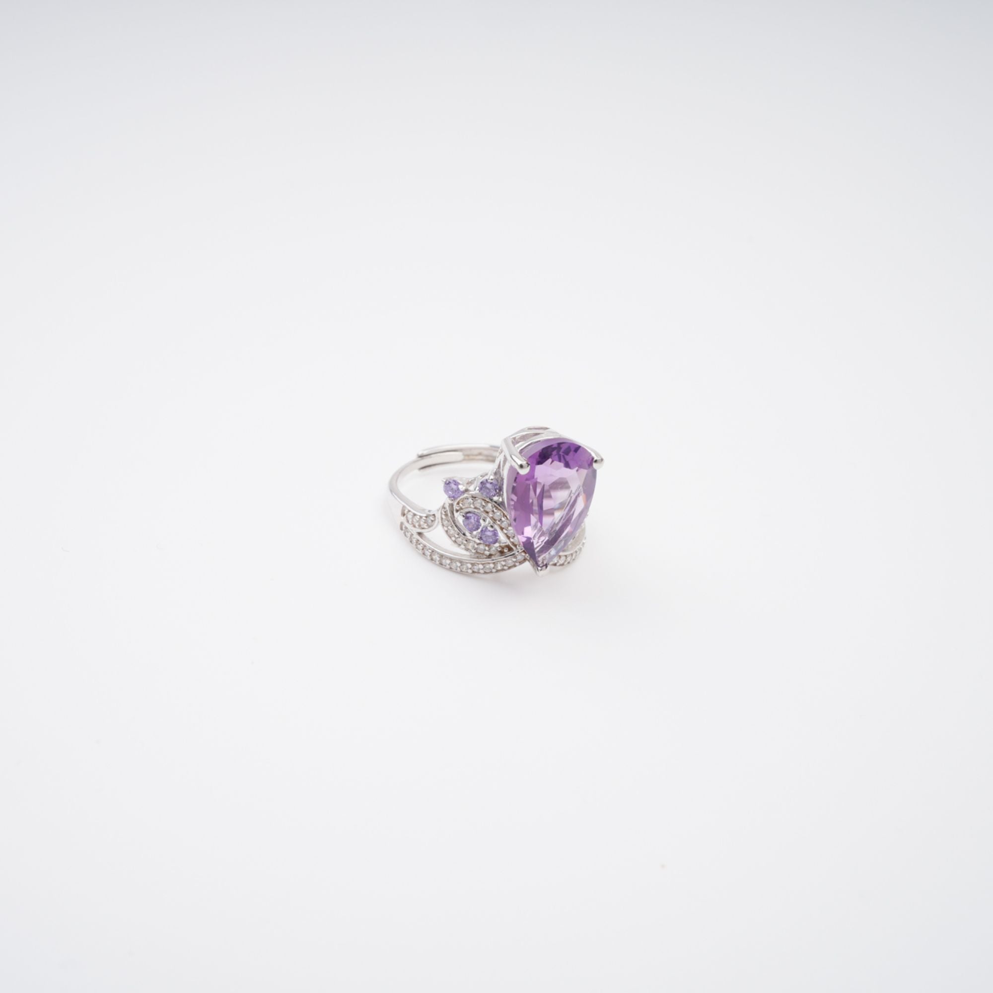 PURPLE PEAR CUT GEMSTONE RING | STERLING SILVER ADJUSTABLE