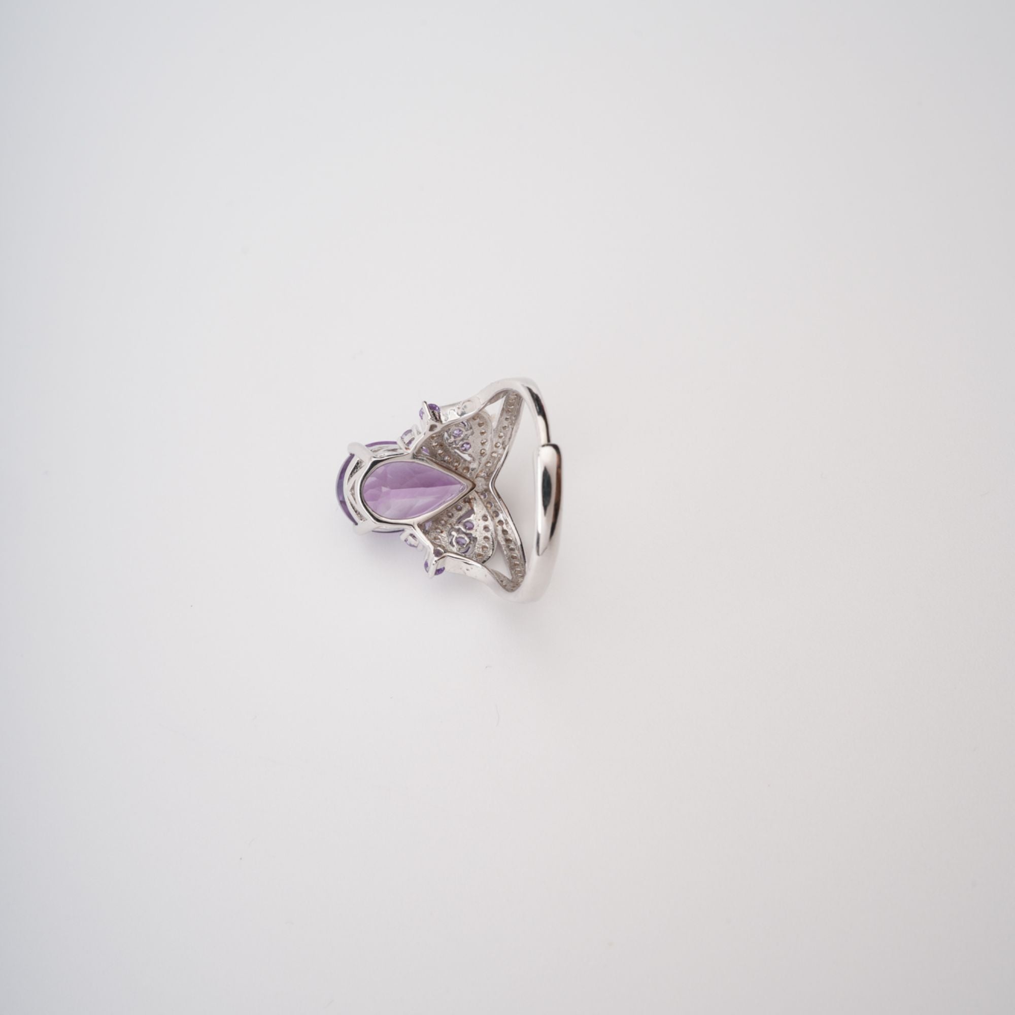 PURPLE PEAR CUT GEMSTONE RING | STERLING SILVER ADJUSTABLE