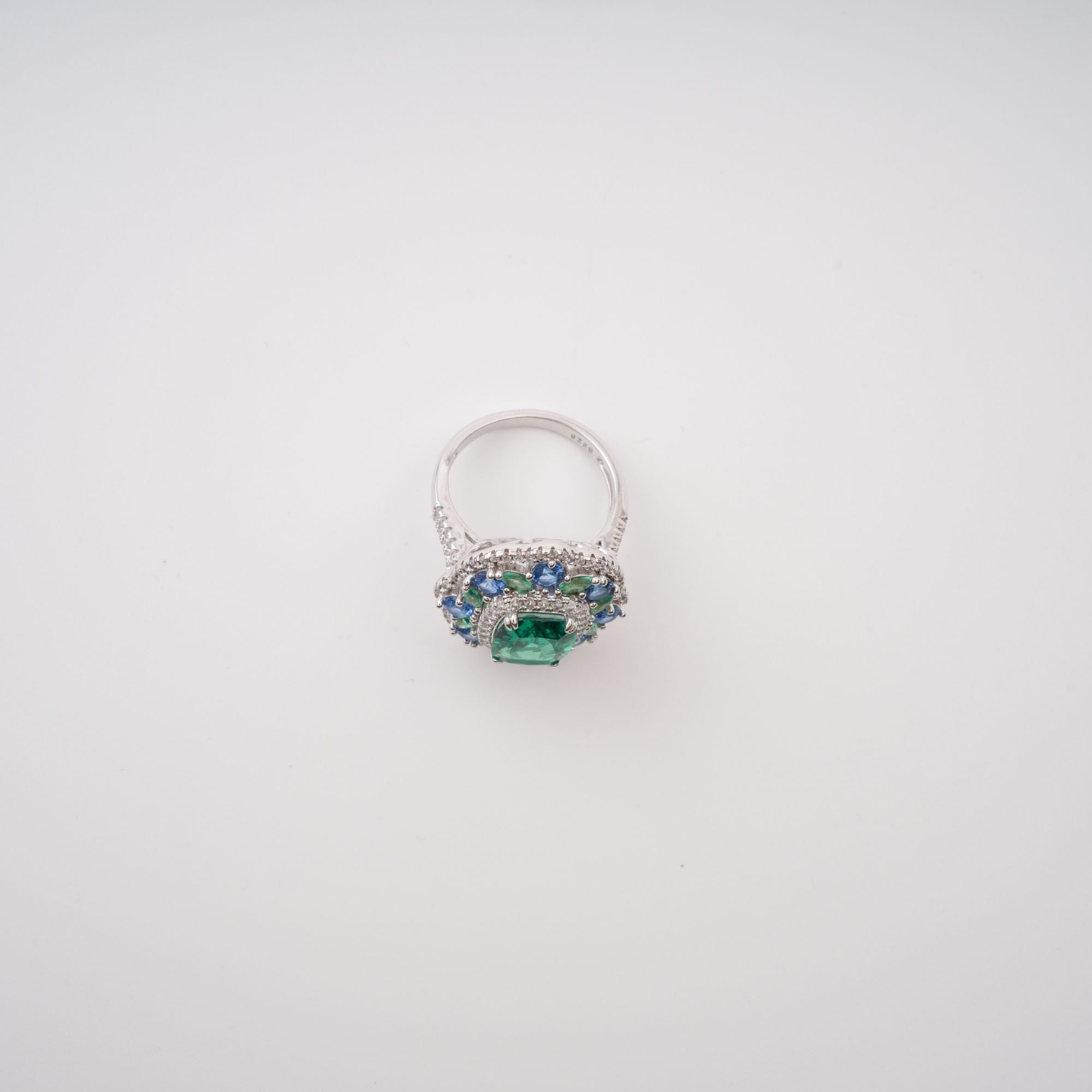 CLÉMENCE EMERALD CUT GREEN GEMSTONE SILVER RING