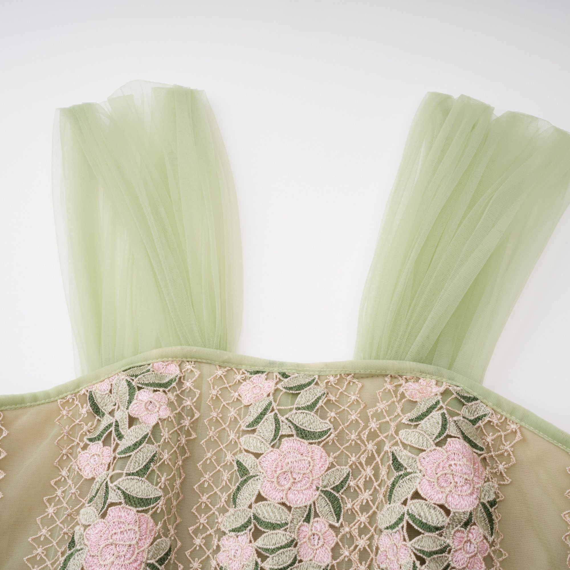OCTAVIA FLORAL TULLE MIDI DRESS, GREEN