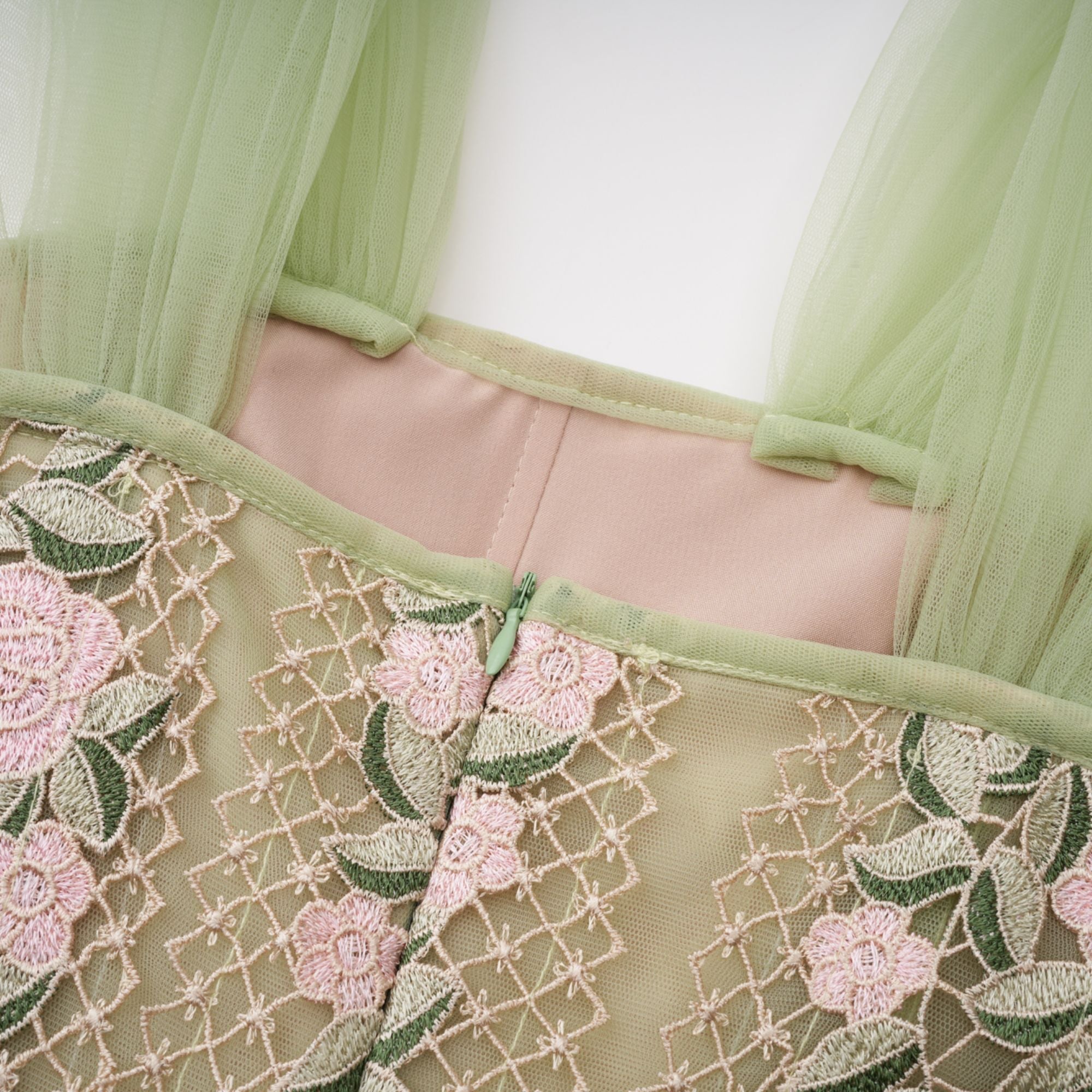 OCTAVIA FLORAL TULLE MIDI DRESS, GREEN