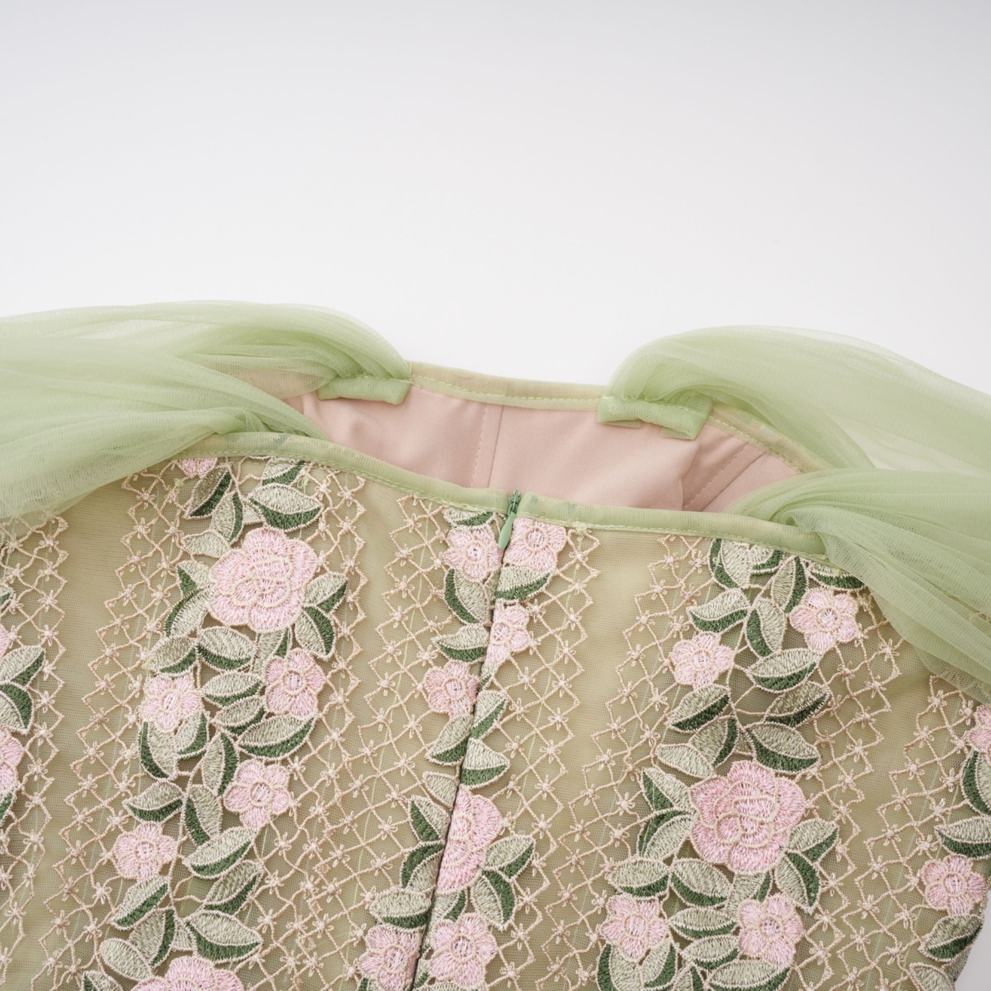 OCTAVIA FLORAL TULLE MIDI DRESS, GREEN