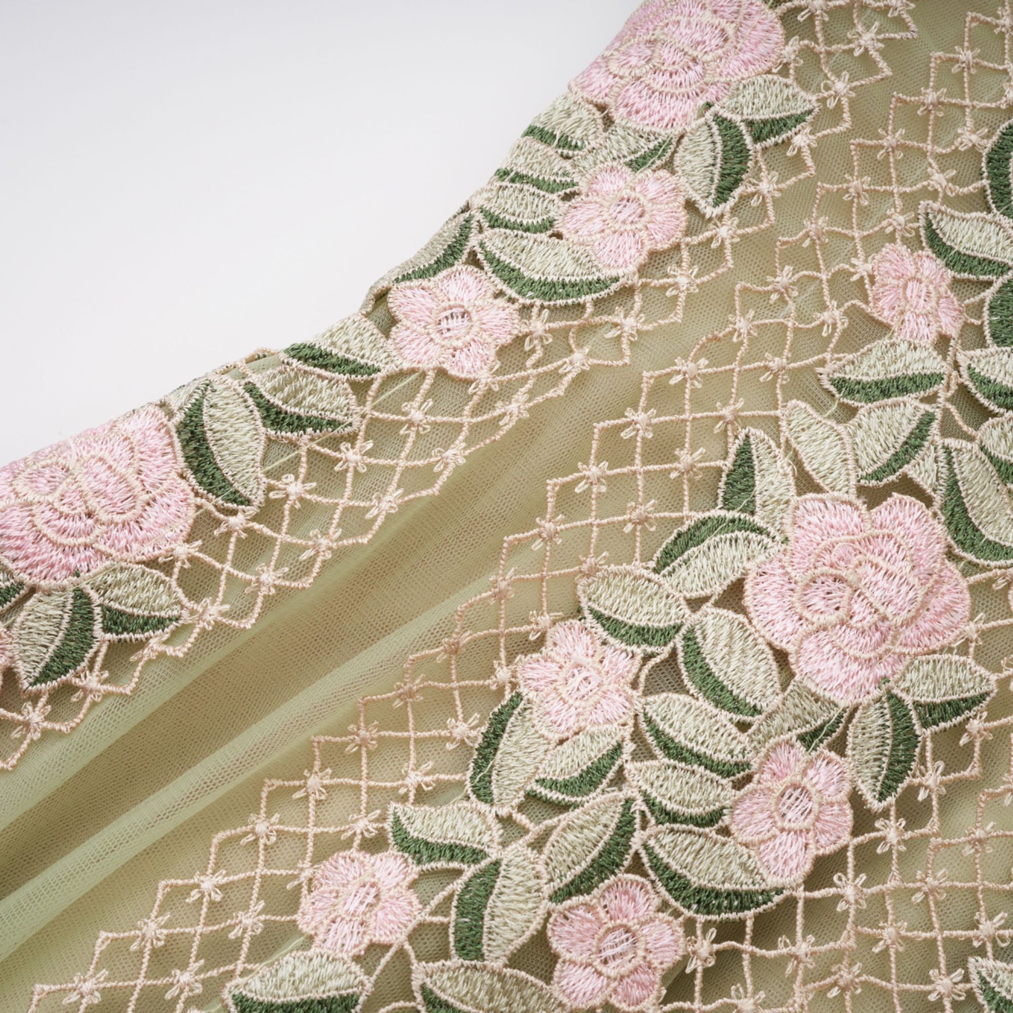OCTAVIA FLORAL TULLE MIDI DRESS, GREEN