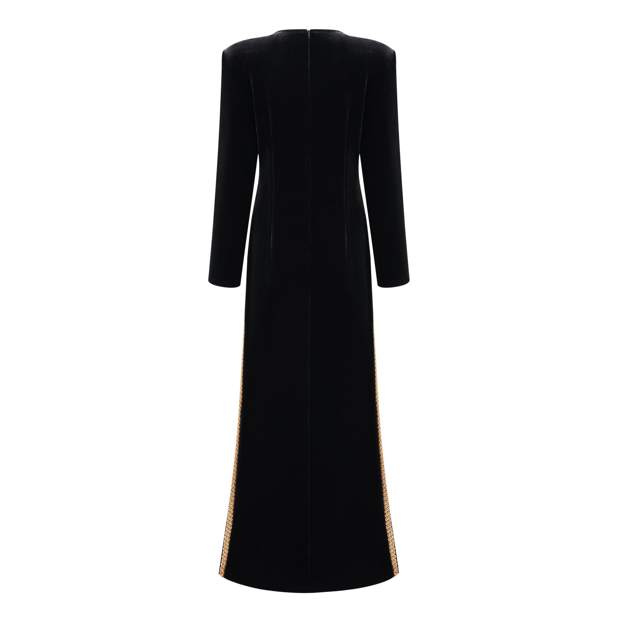 LYDIA BLACK CRYSTAL MAXI DRESS, FRONT SLIT, EVENING