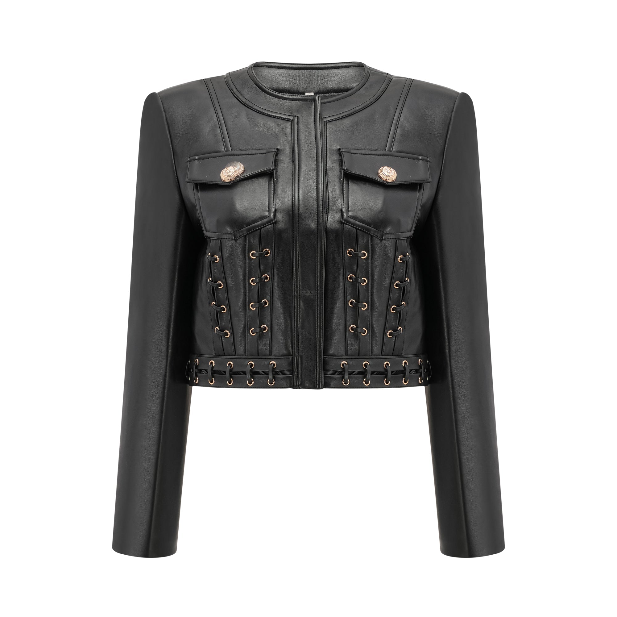 DAPHNE EYELET LEATHER JACKET & SKIRT MATCHING SET