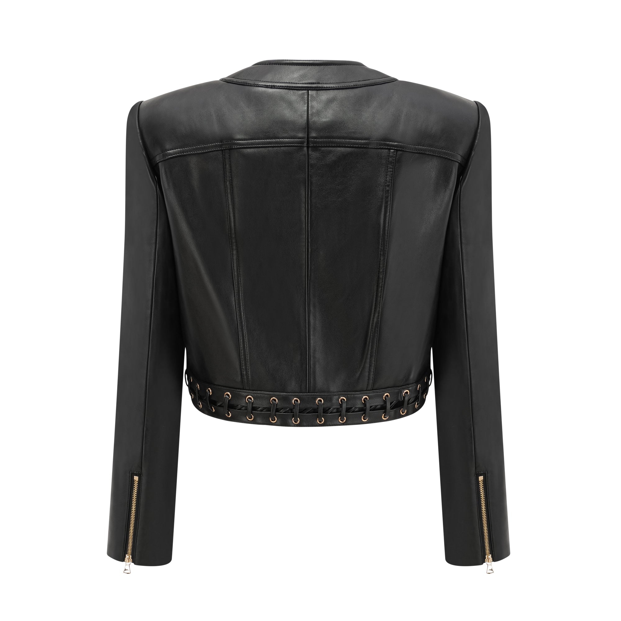 DAPHNE EYELET LEATHER JACKET & SKIRT MATCHING SET