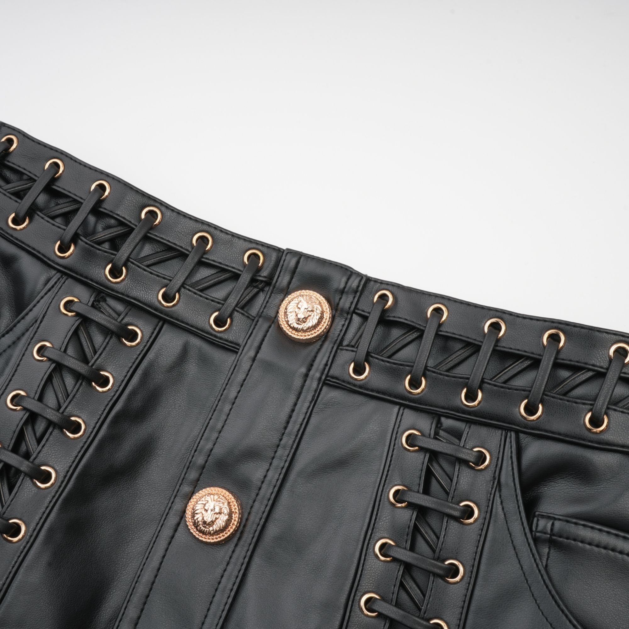 DAPHNE EYELET LEATHER JACKET & SKIRT MATCHING SET