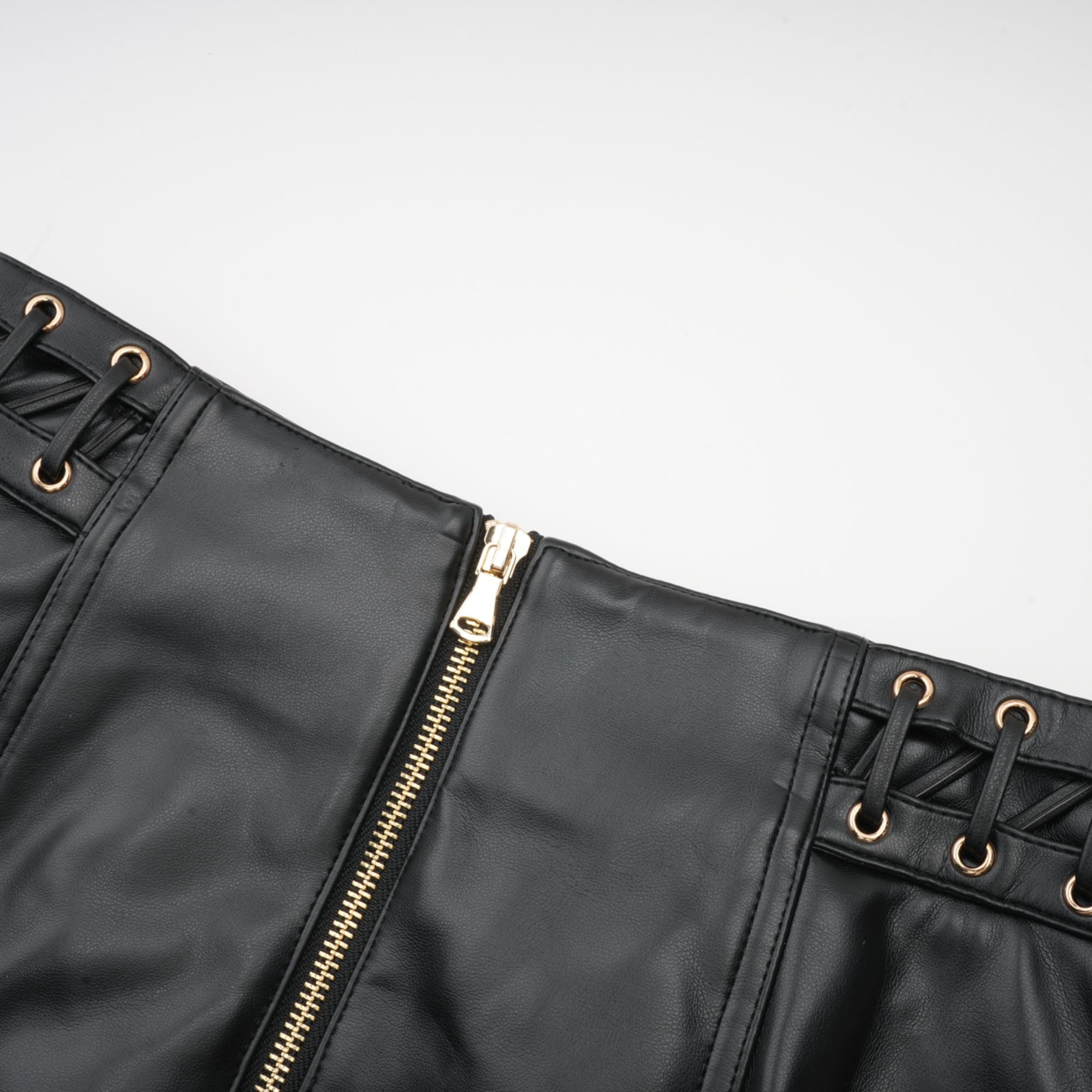DAPHNE EYELET LEATHER JACKET & SKIRT MATCHING SET