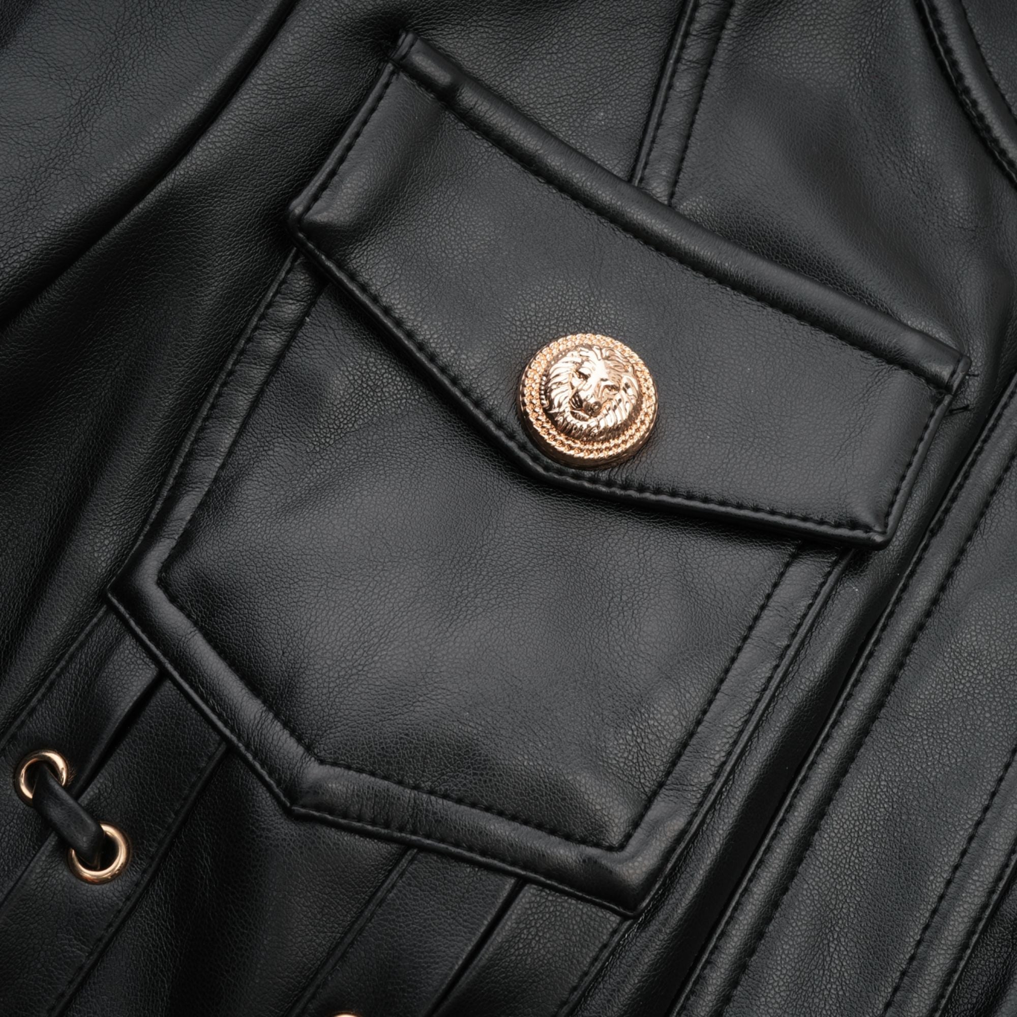 DAPHNE EYELET LEATHER JACKET & SKIRT MATCHING SET