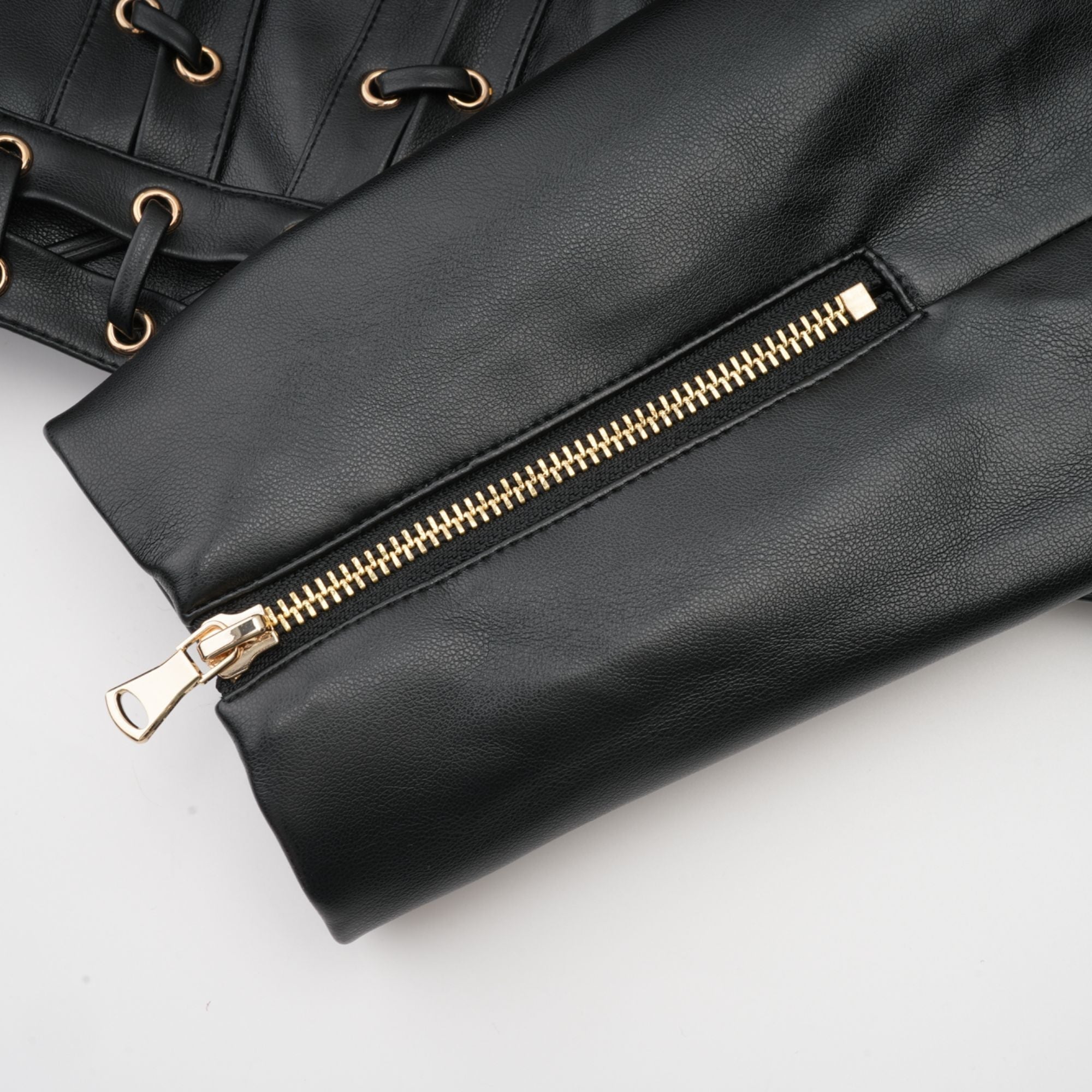 DAPHNE EYELET LEATHER JACKET & SKIRT MATCHING SET