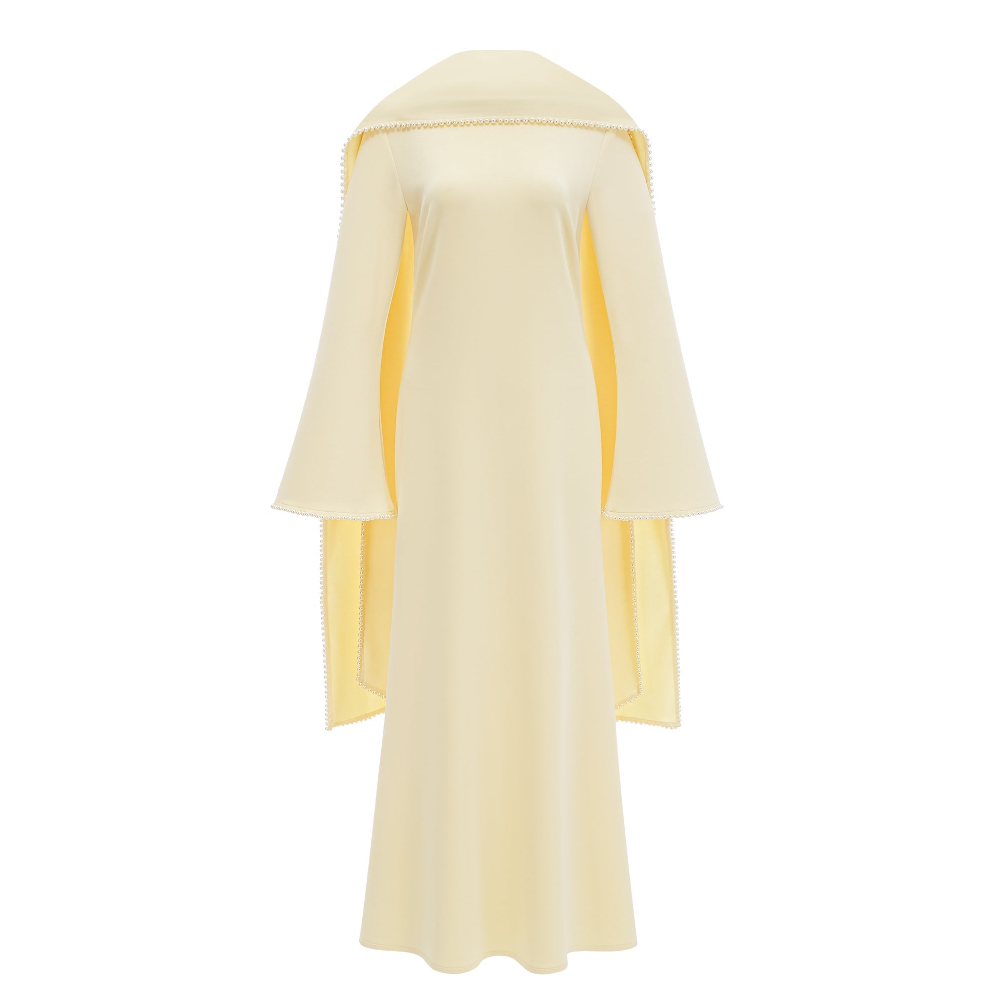 MURRAY YELLOW PEARL TRIM SHAWL MAXI DRESS