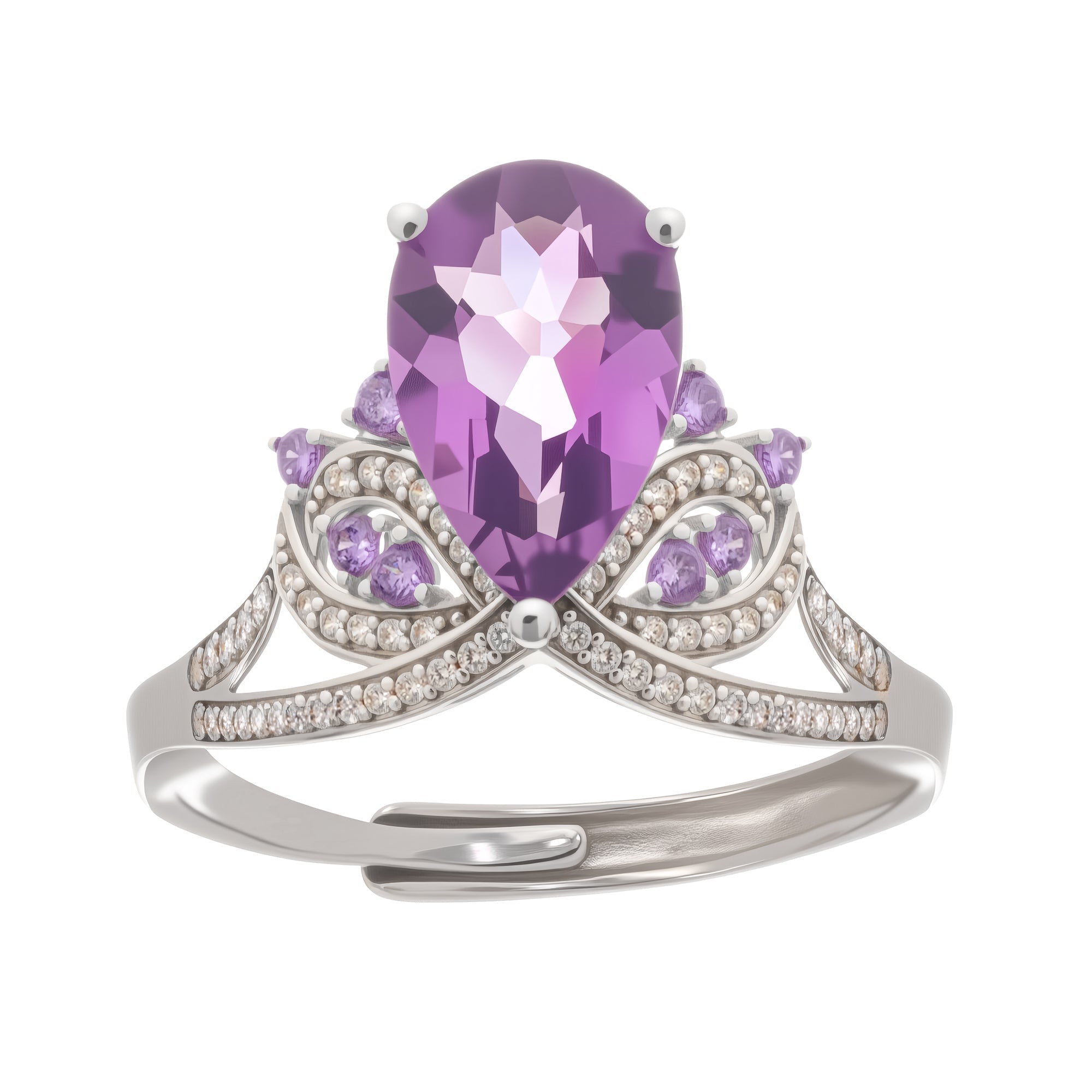 PURPLE PEAR CUT GEMSTONE RING | STERLING SILVER ADJUSTABLE