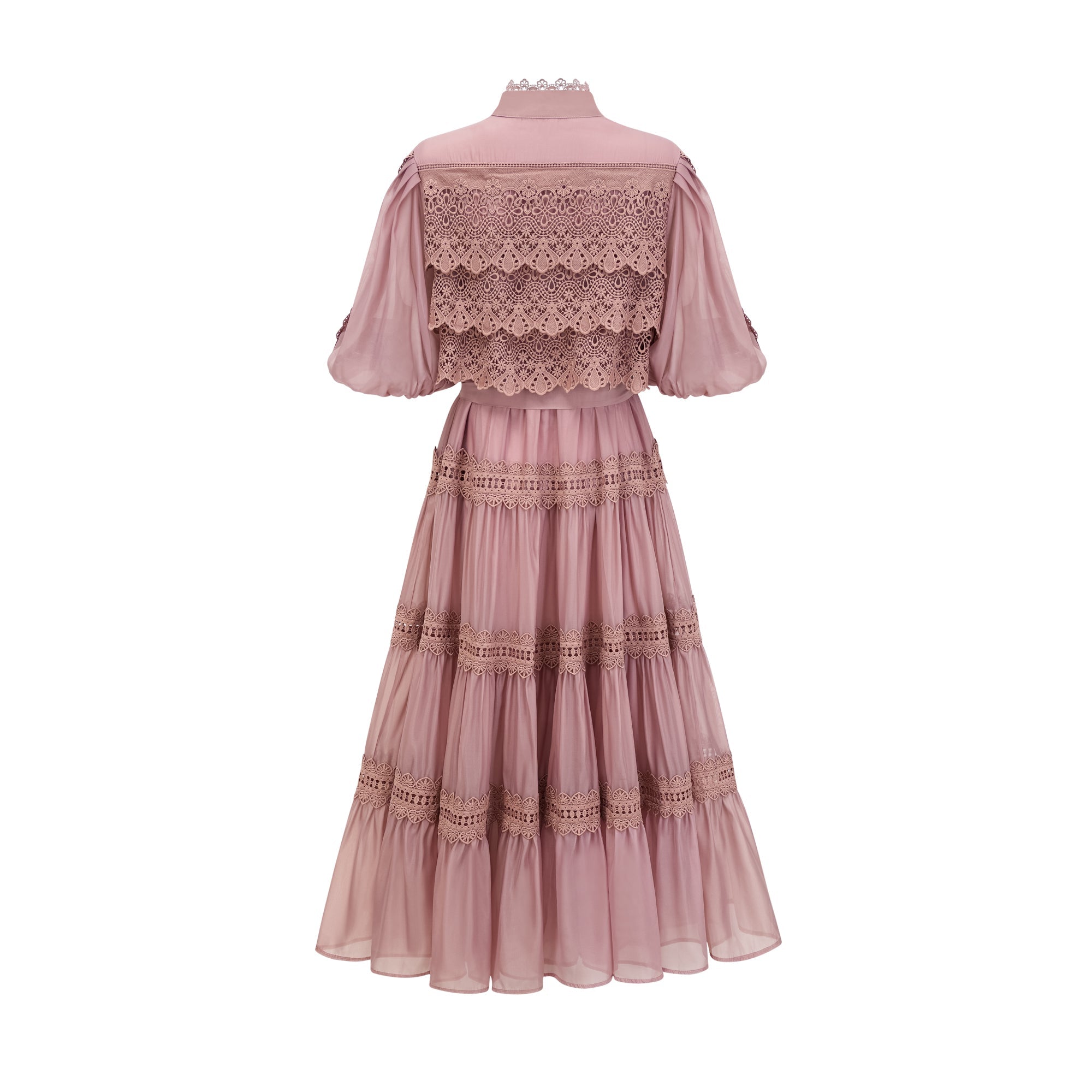 INÈS LACE CUT-OUT TIERED MIDI DRESS
