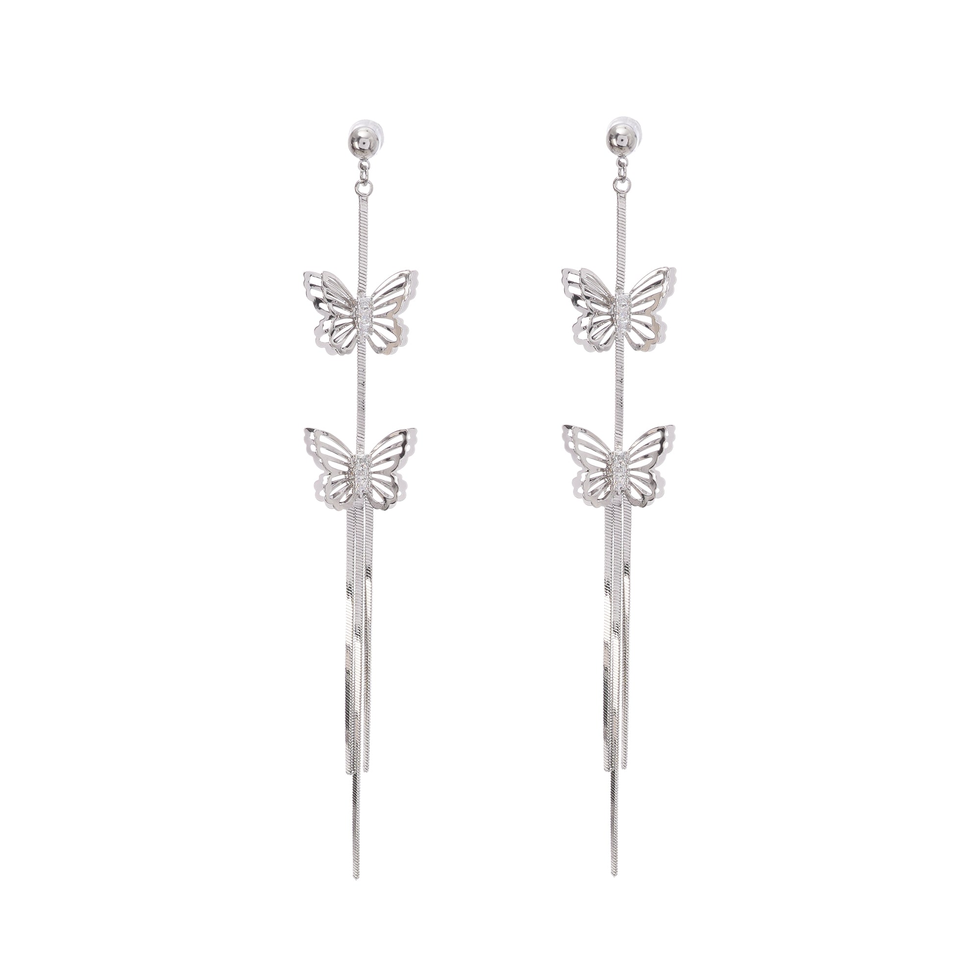SILVER BUTTERFLY DROP EARRINGS FOR WEDDING PARTY