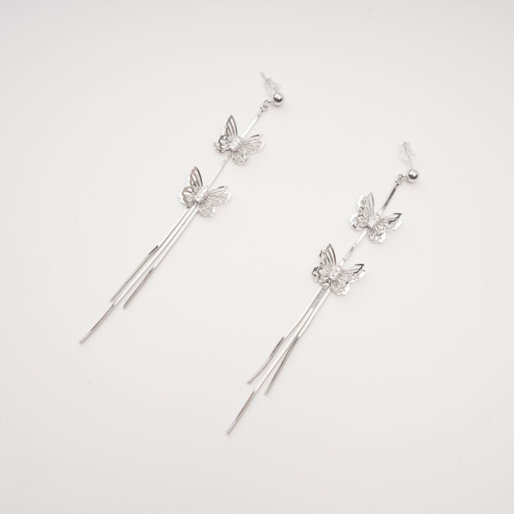 SILVER BUTTERFLY DROP EARRINGS FOR WEDDING PARTY