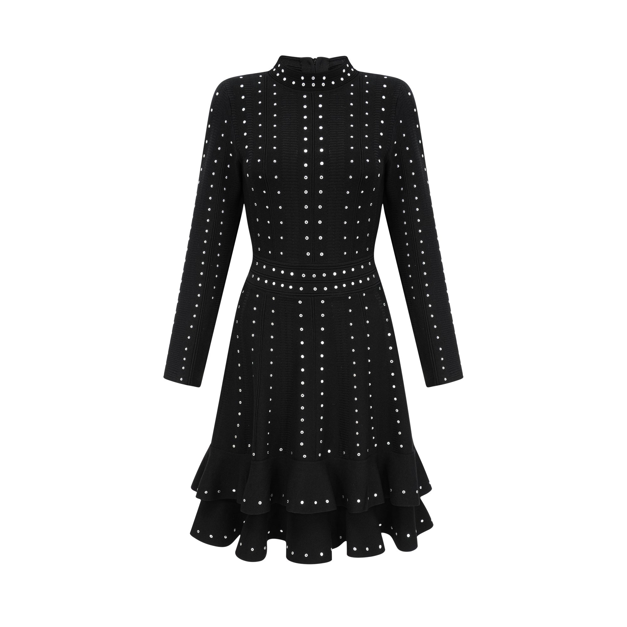 FABIENNE BLACK RUFFLED KNIT MINI DRESS