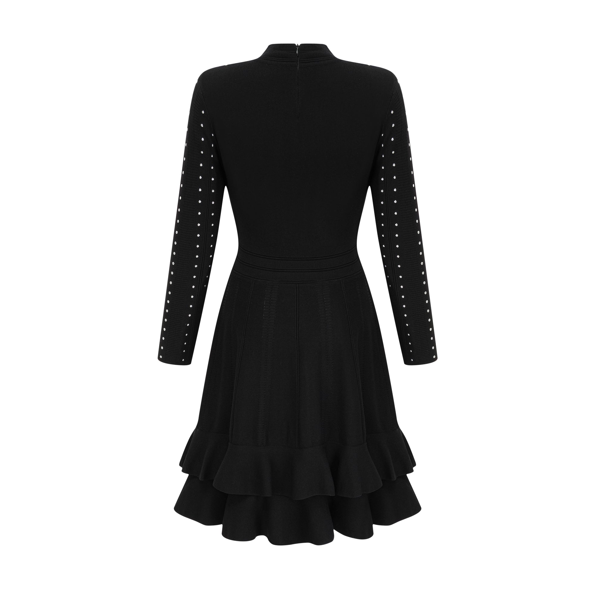 FABIENNE BLACK RUFFLED KNIT MINI DRESS