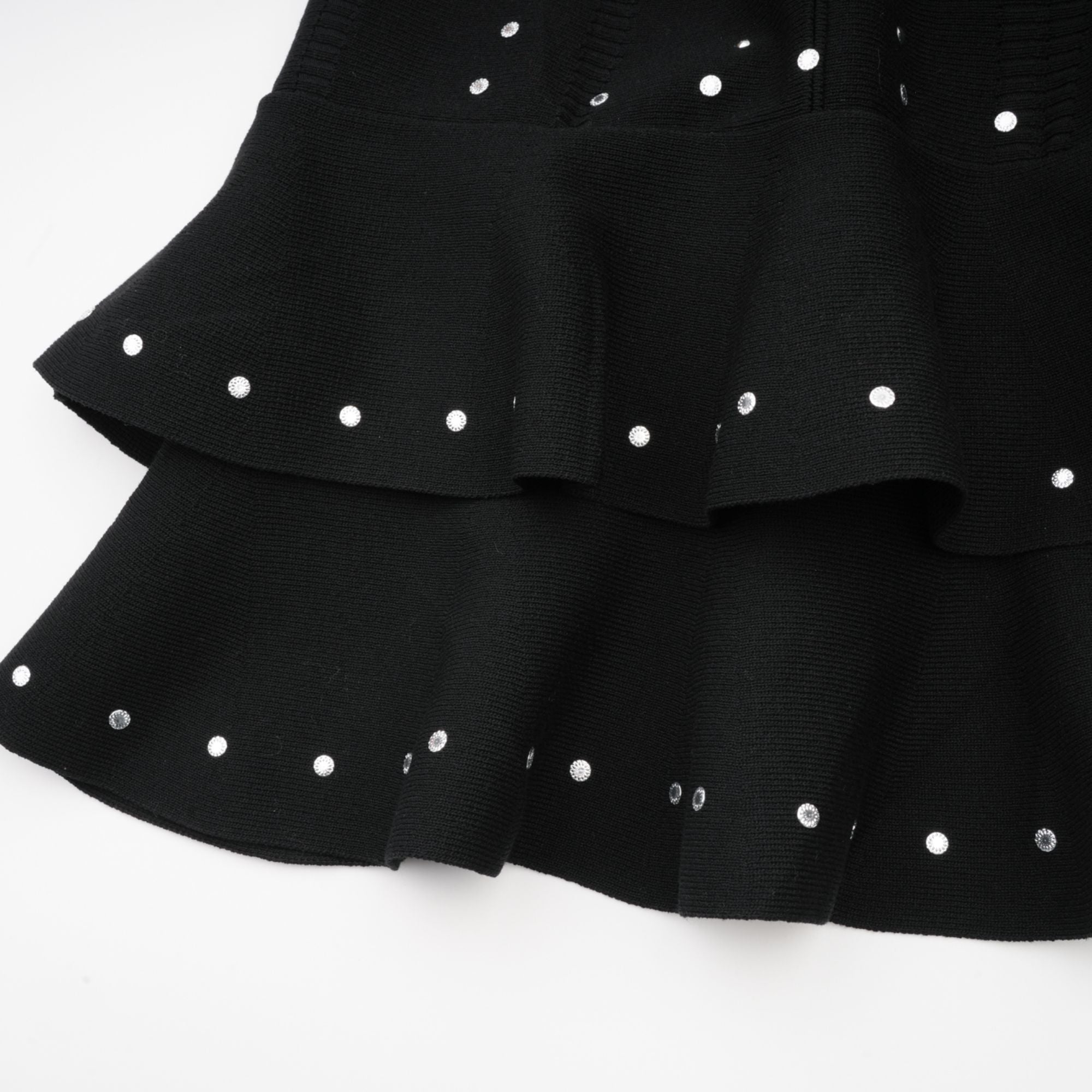FABIENNE BLACK RUFFLED KNIT MINI DRESS