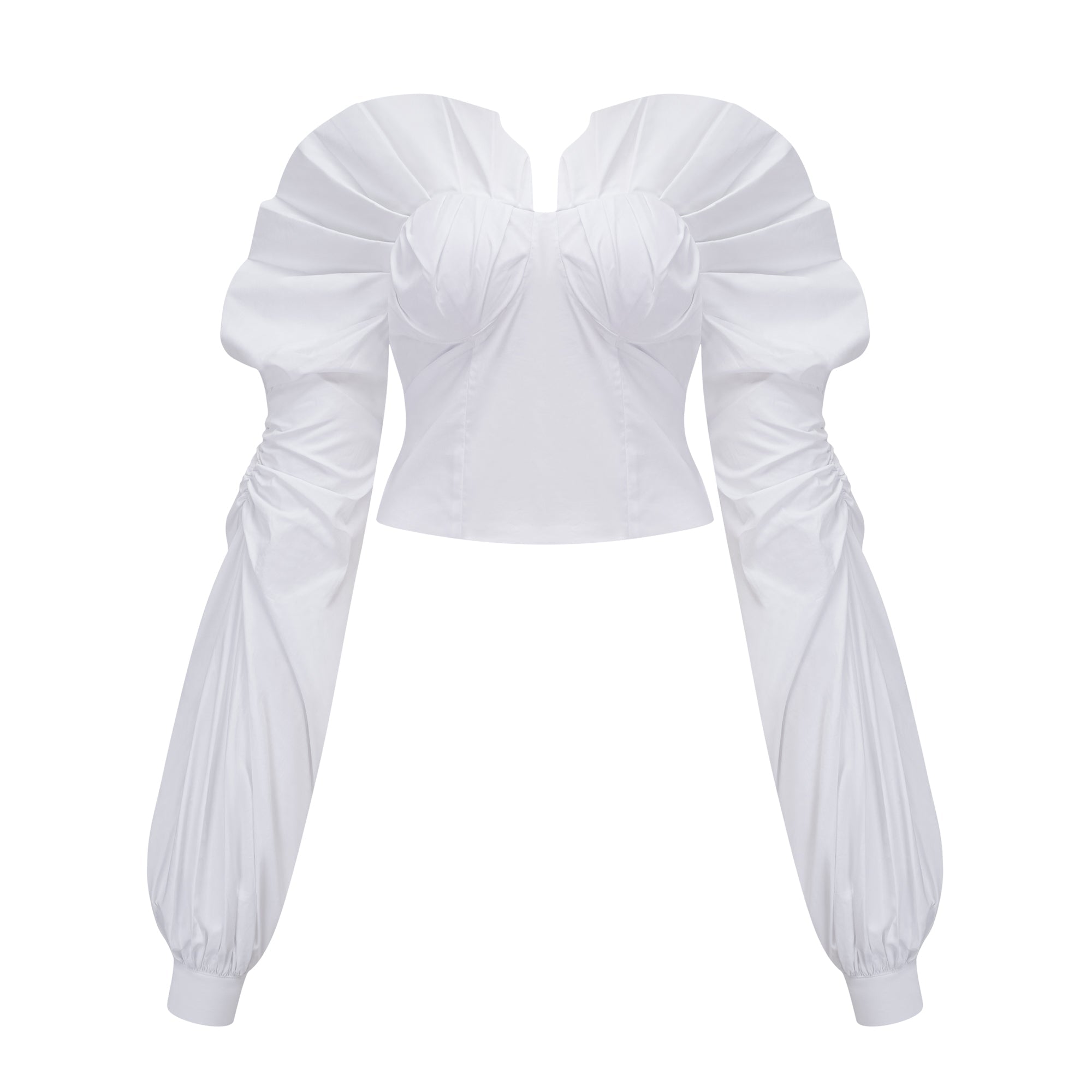 TIFFANY WHITE OFF-SHOULDER RUCHED BLOUSE & SKIRT SET