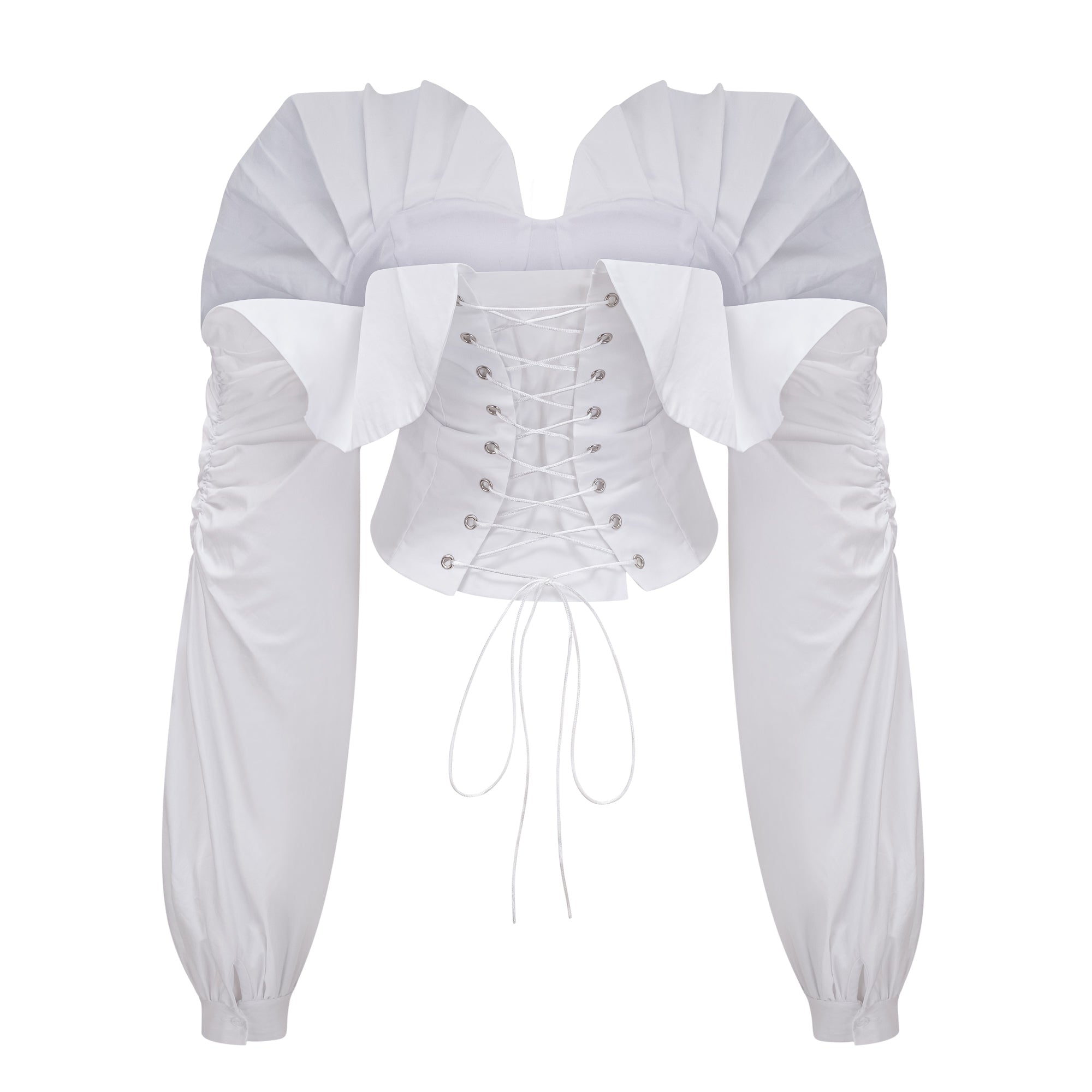 TIFFANY WHITE OFF-SHOULDER RUCHED BLOUSE & SKIRT SET