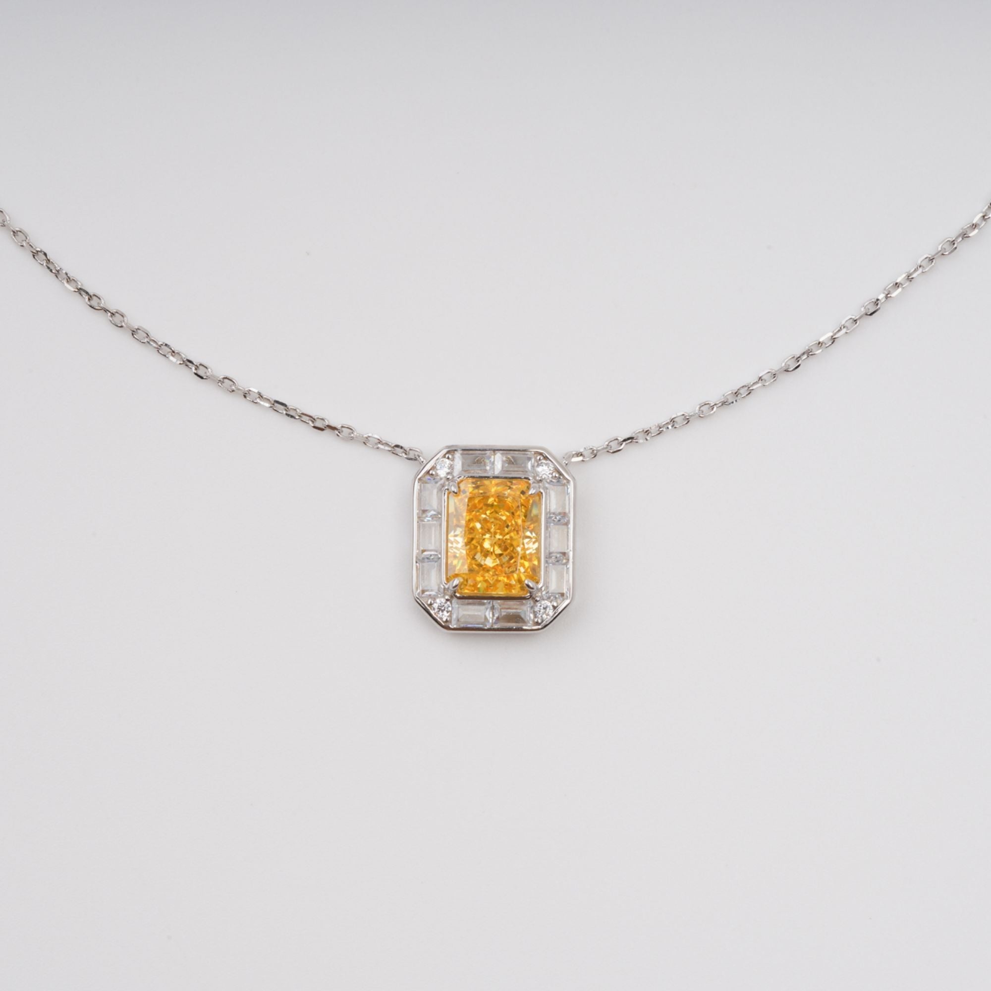 YELLOW GEMSTONE SQUARE PENDANT NECKLACE STERLING SILVER