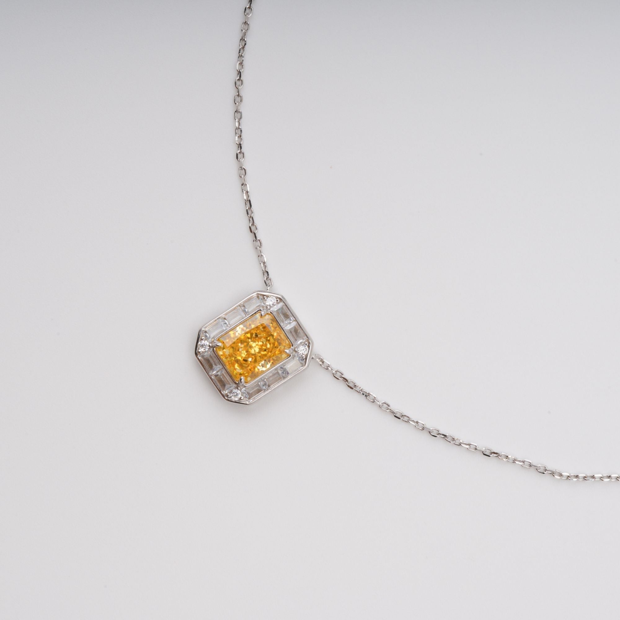 YELLOW GEMSTONE SQUARE PENDANT NECKLACE STERLING SILVER