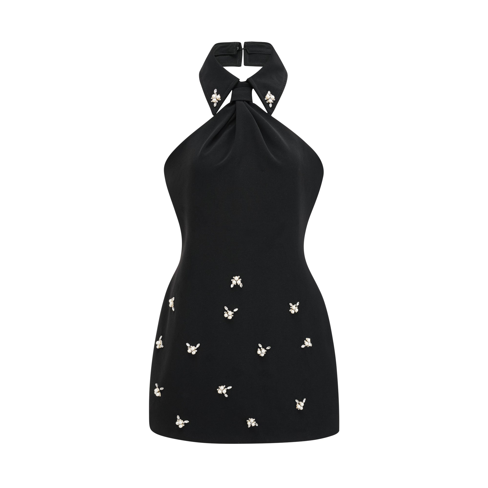 CHIC CHARLENE HALTER NECK EMBELLISHED MINI DRESS