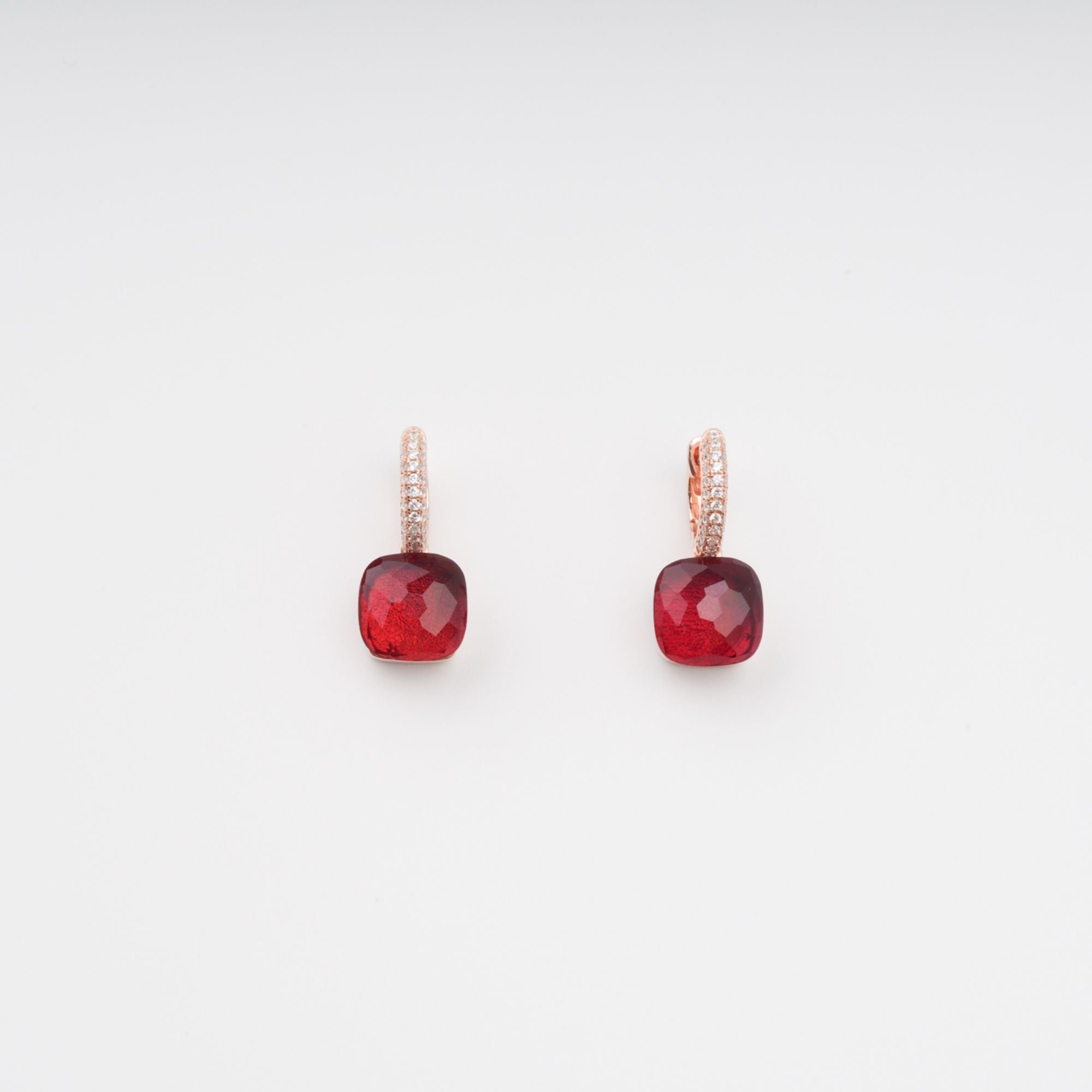 AAVA RED GEMSTONE HOOP EARRINGS - STERLING SILVER