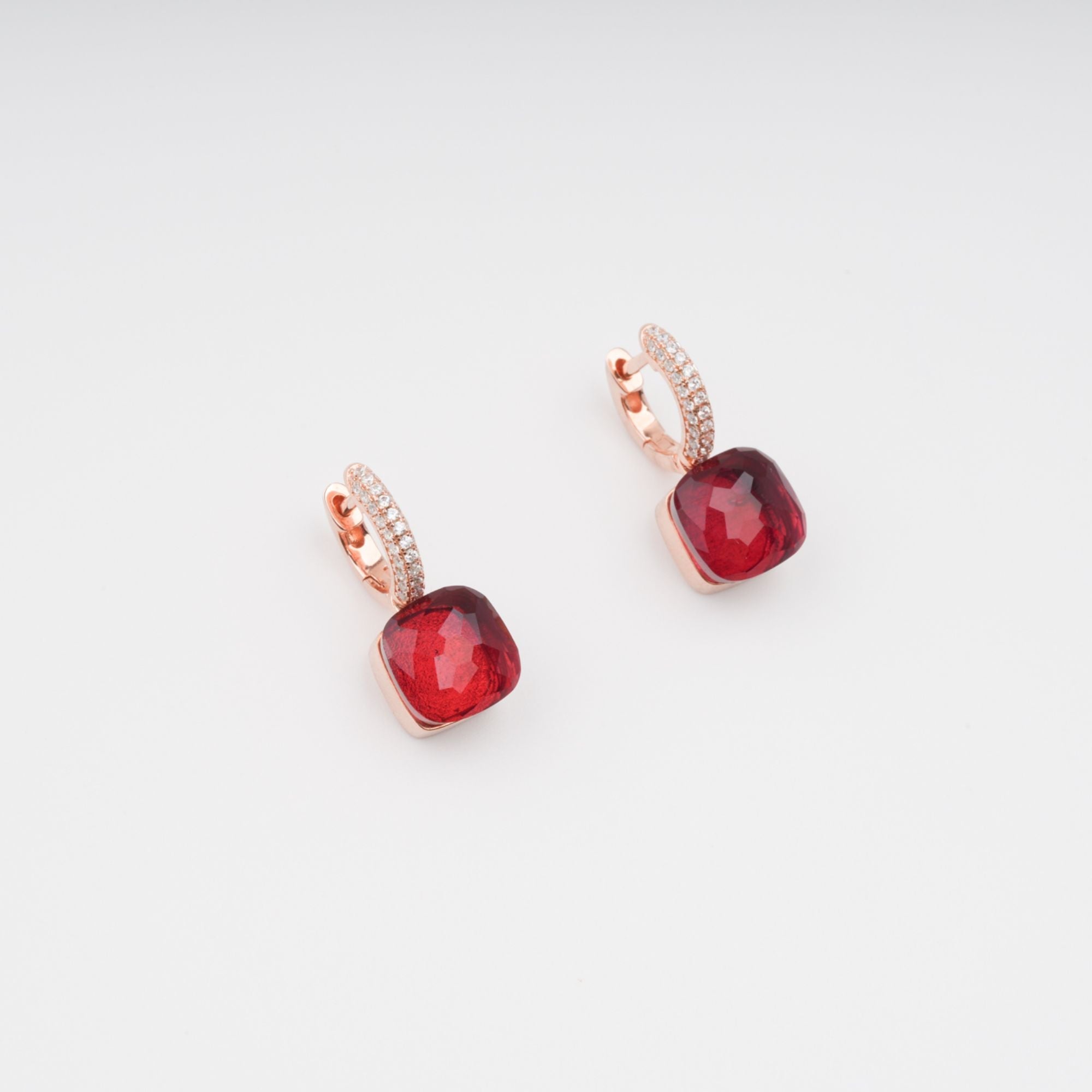 AAVA RED GEMSTONE HOOP EARRINGS - STERLING SILVER