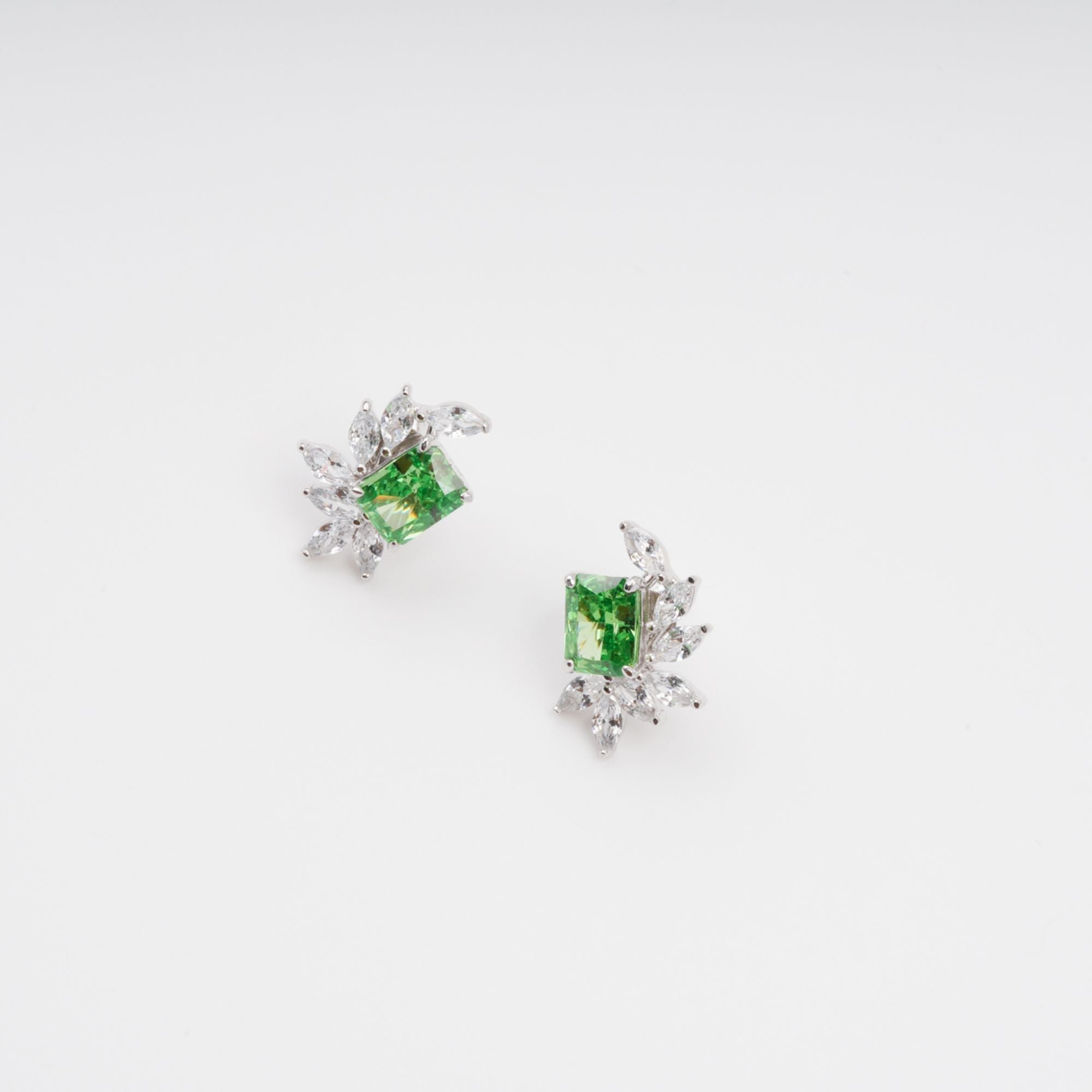 MERIS GREEN RECTANGULAR GEMSTONE SILVER DROP EARRINGS