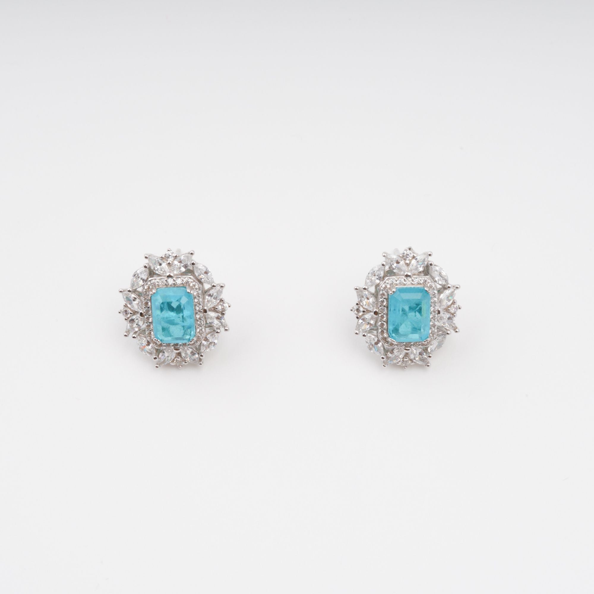 AQUAMARINE EMERALD CUT STERLING SILVER DROP EARRINGS