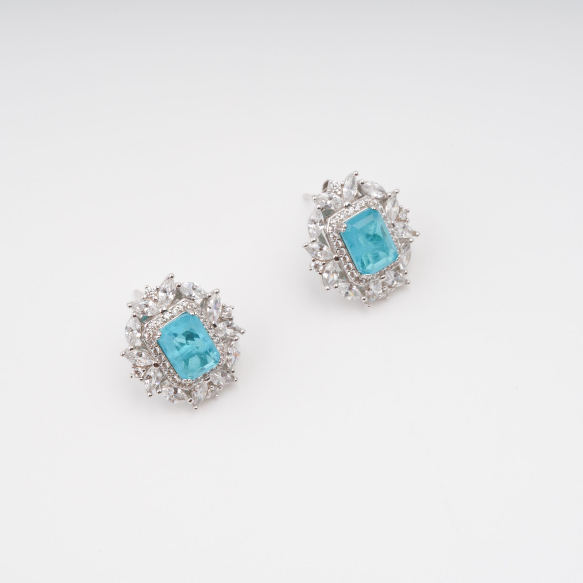 AQUAMARINE EMERALD CUT STERLING SILVER DROP EARRINGS