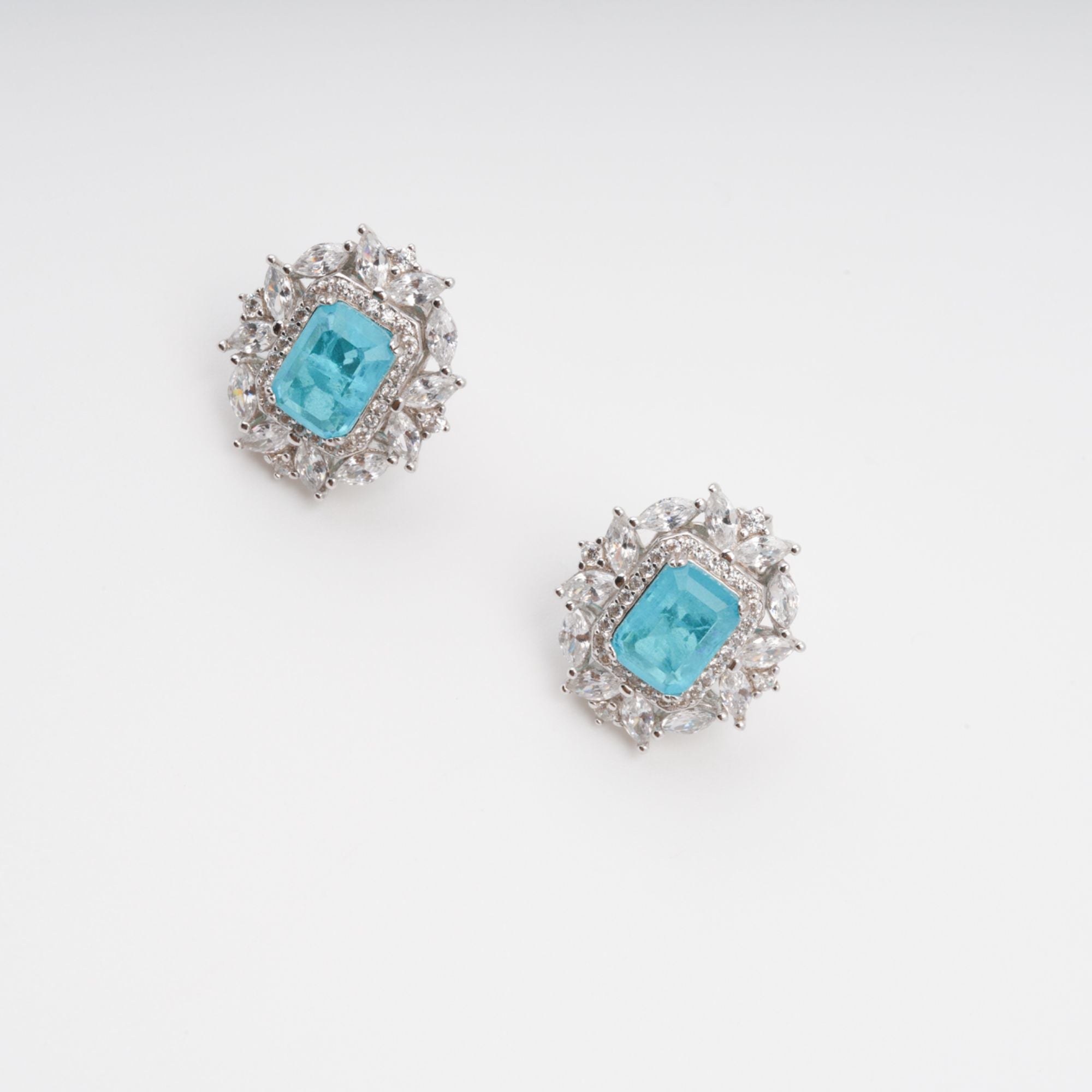 AQUAMARINE EMERALD CUT STERLING SILVER DROP EARRINGS