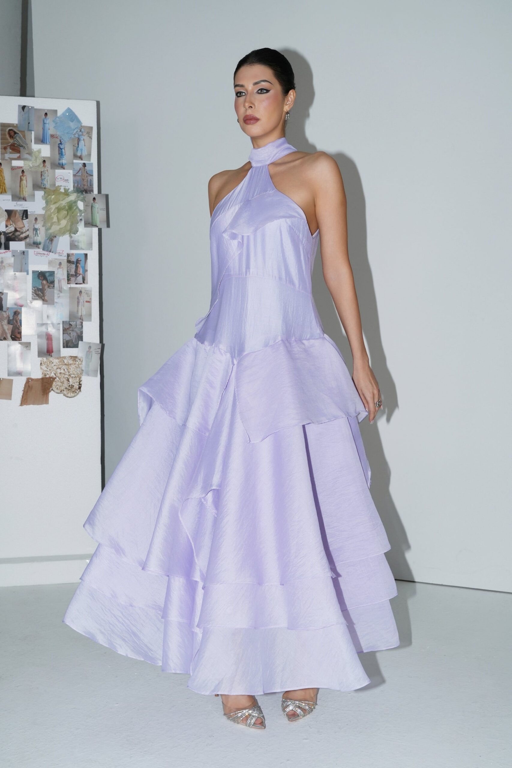 LINDA PURPLE HALTER RUFFLE MAXI DRESS