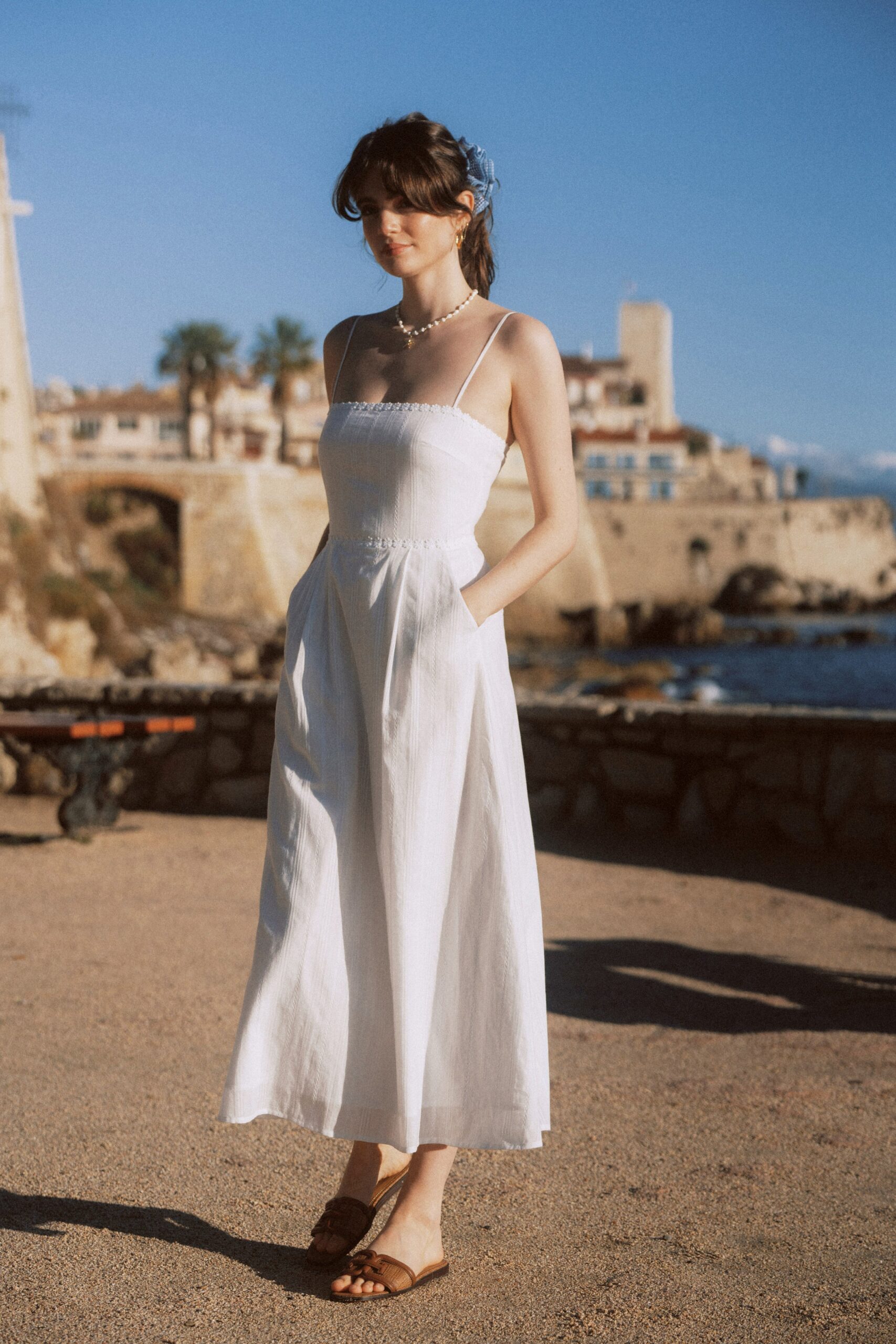 GLORIA STRAPLESS WHITE MAXI DRESS WITH FLOWER DETAIL