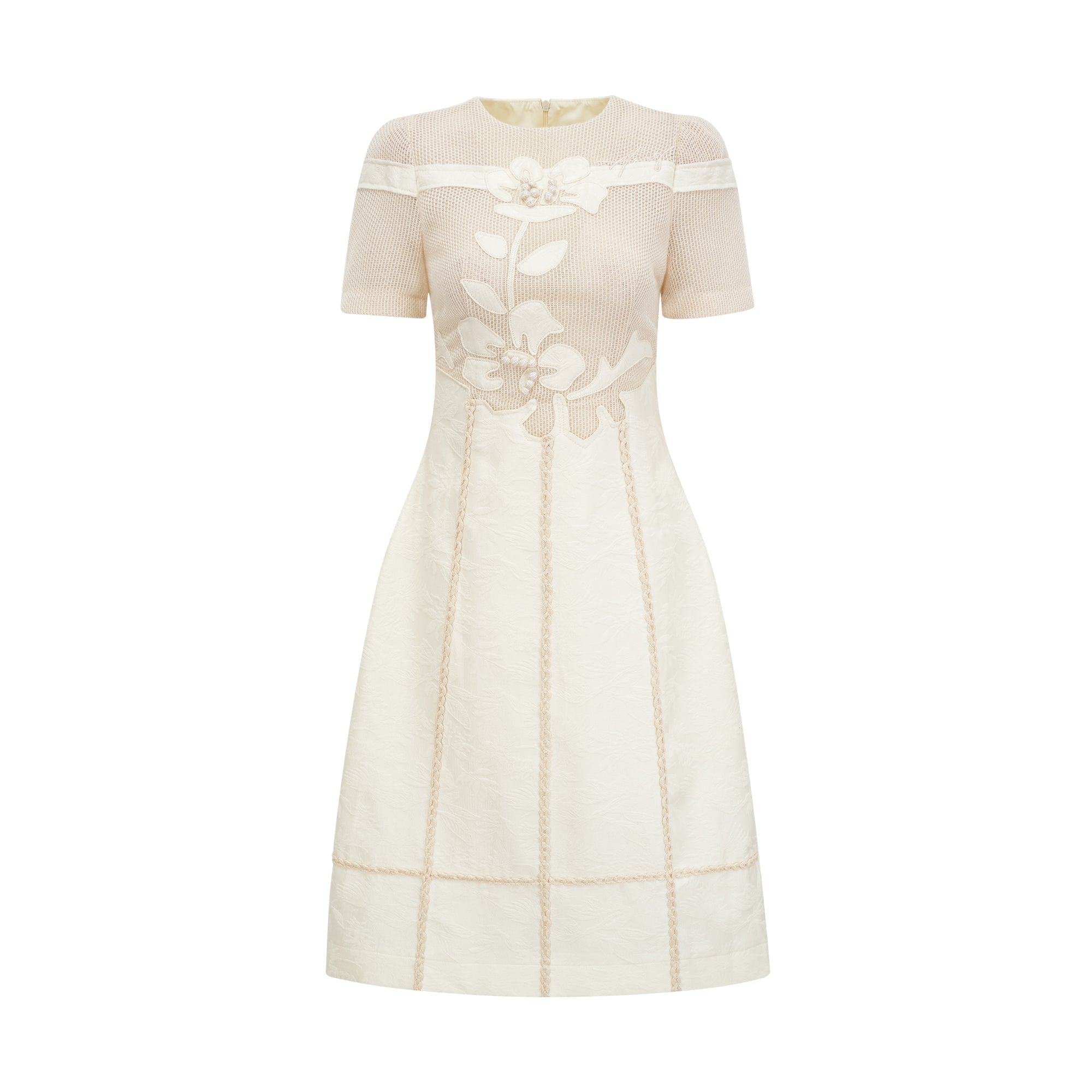 HERMOSA 3D FLORAL EMBROIDERED MIDI DRESS APRICOT