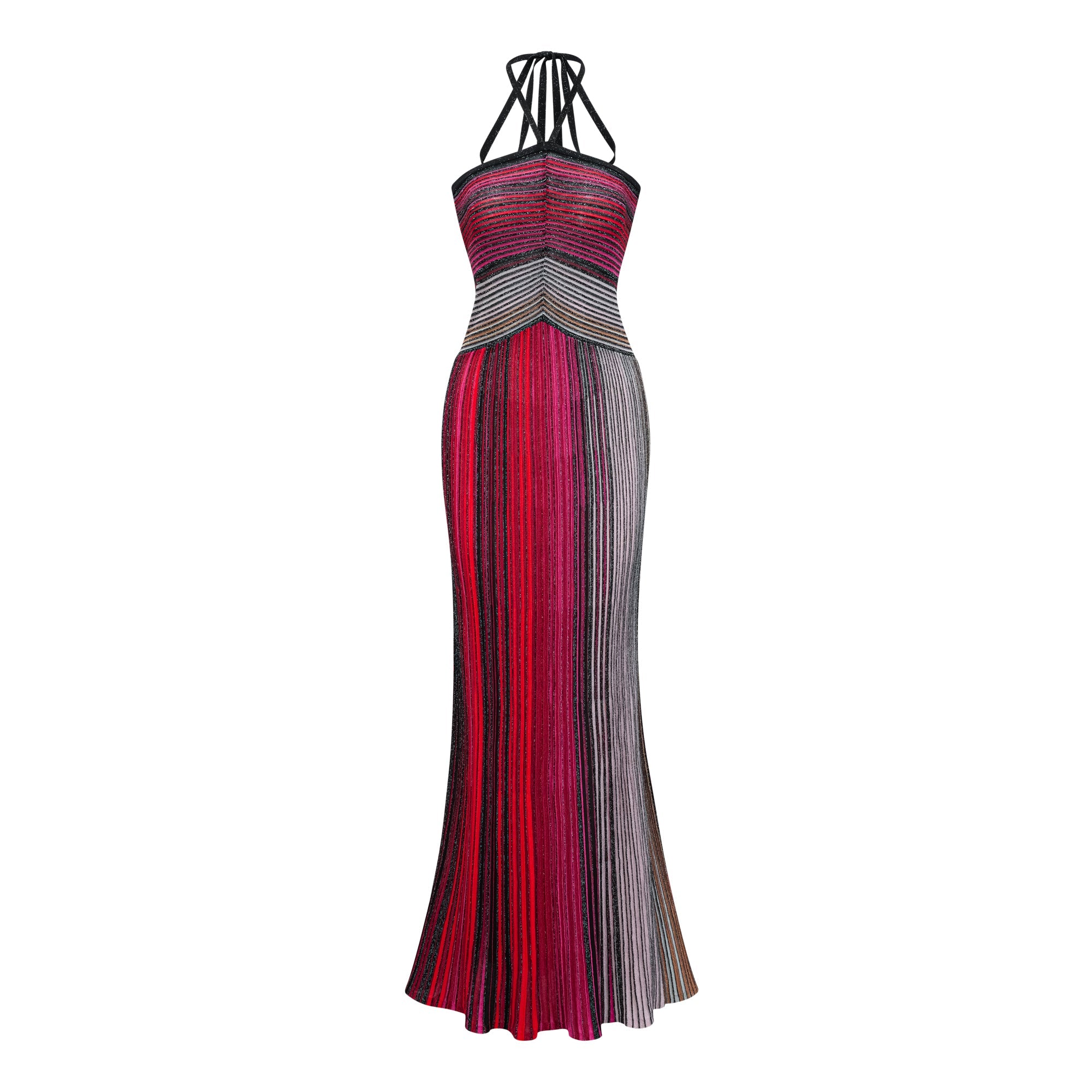 ULYSSE RED METALLIC HALTERNECK MAXI DRESS