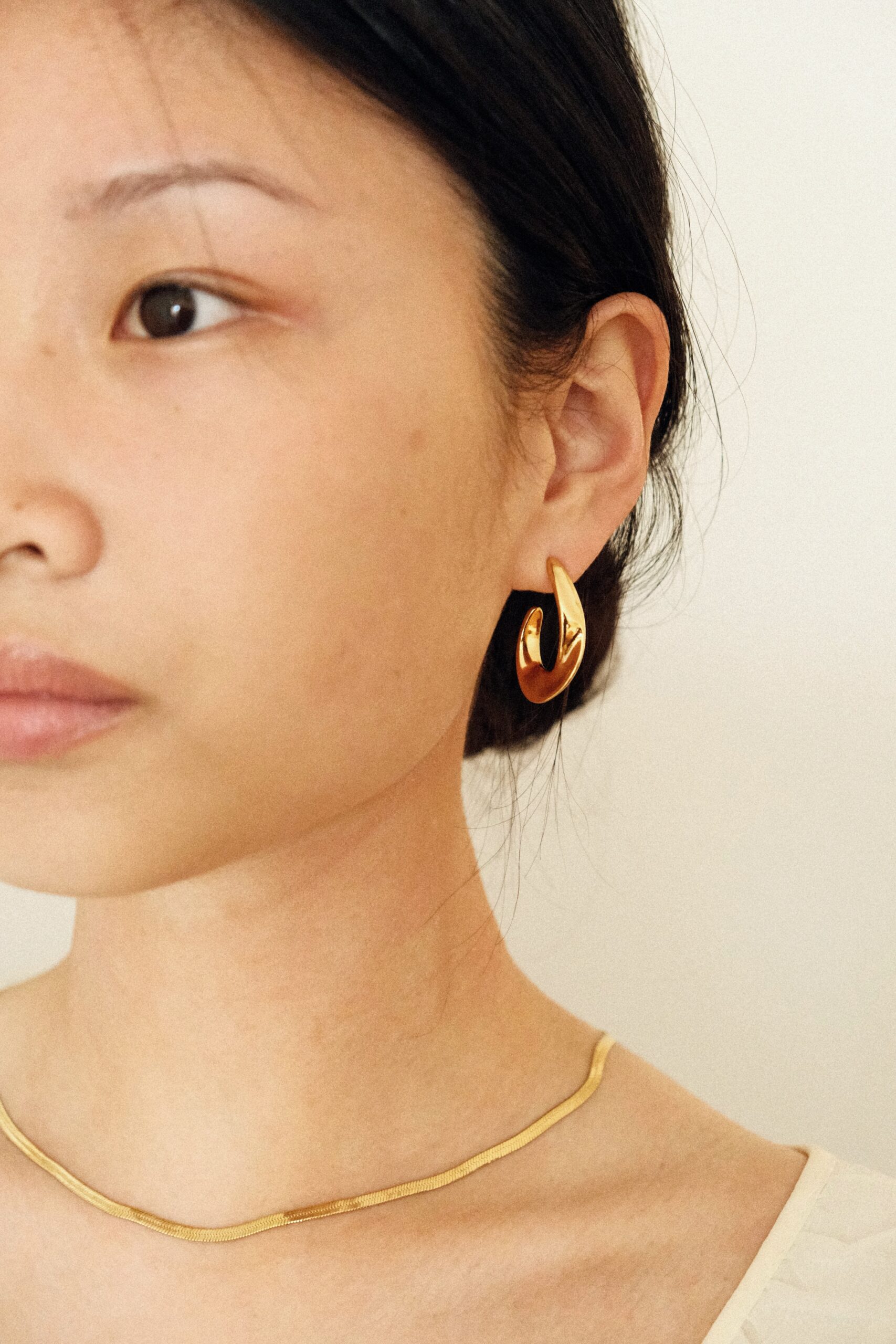 ALBA GOLD SWIRL HOOP EARRINGS WATERPROOF WEDDING