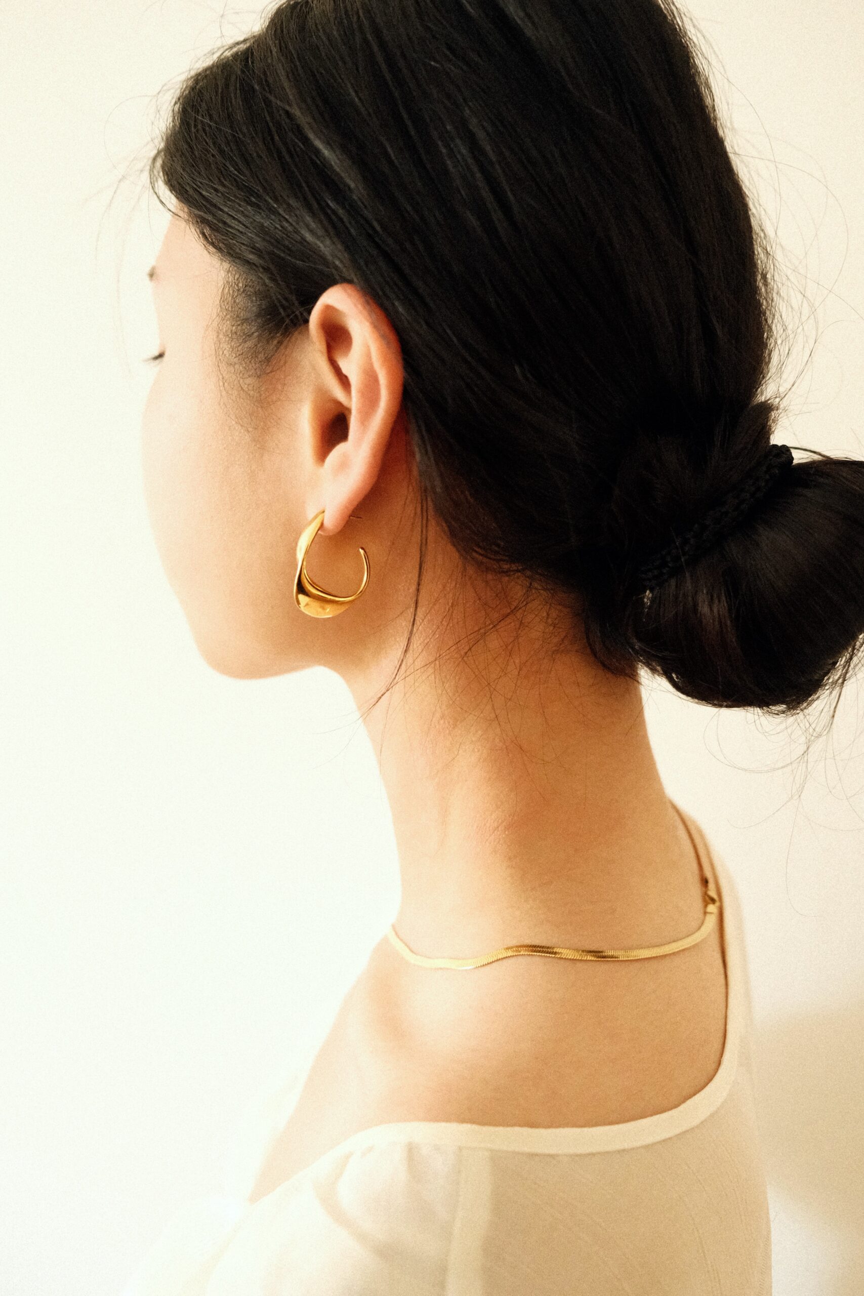ALBA GOLD SWIRL HOOP EARRINGS WATERPROOF WEDDING