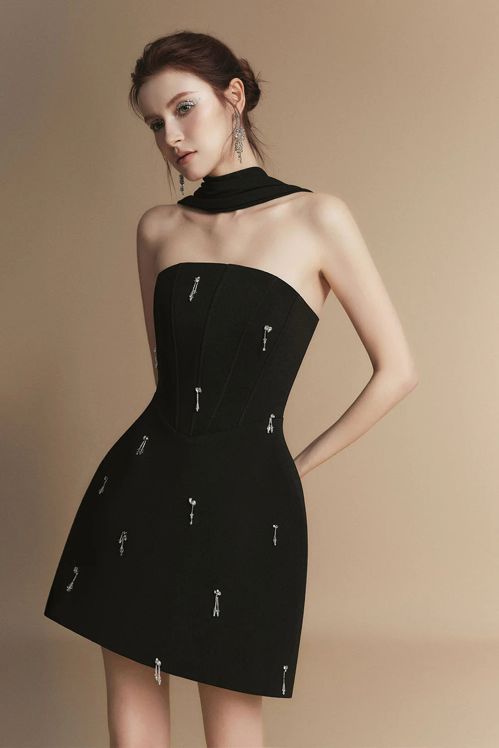 A-LINE SLEEVELESS POLYESTER MINI DRESS FOR PARTY