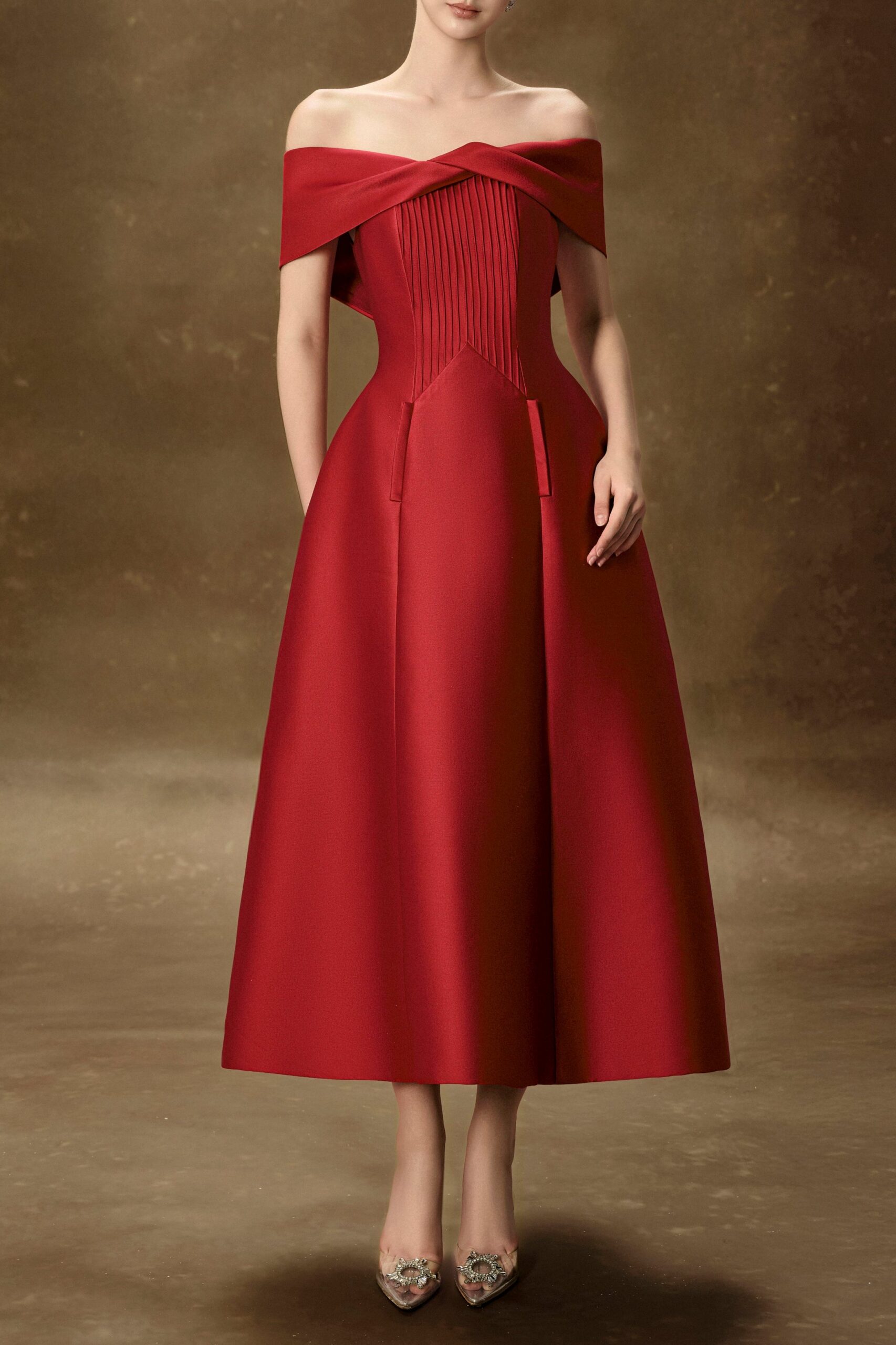DSCF7411_5b3df76f-20e0-4712-bdc4-941a0472efb4 HEBE STRAPLESS MIDI DRESS RED WEDDING GUEST