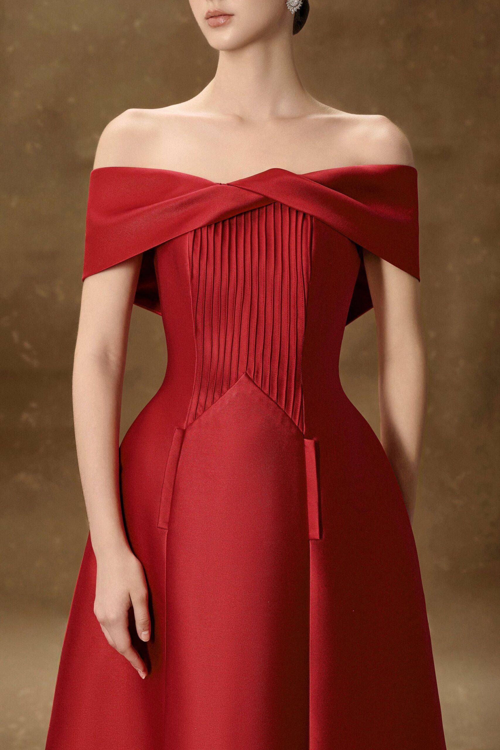 HEBE STRAPLESS MIDI DRESS RED WEDDING GUEST